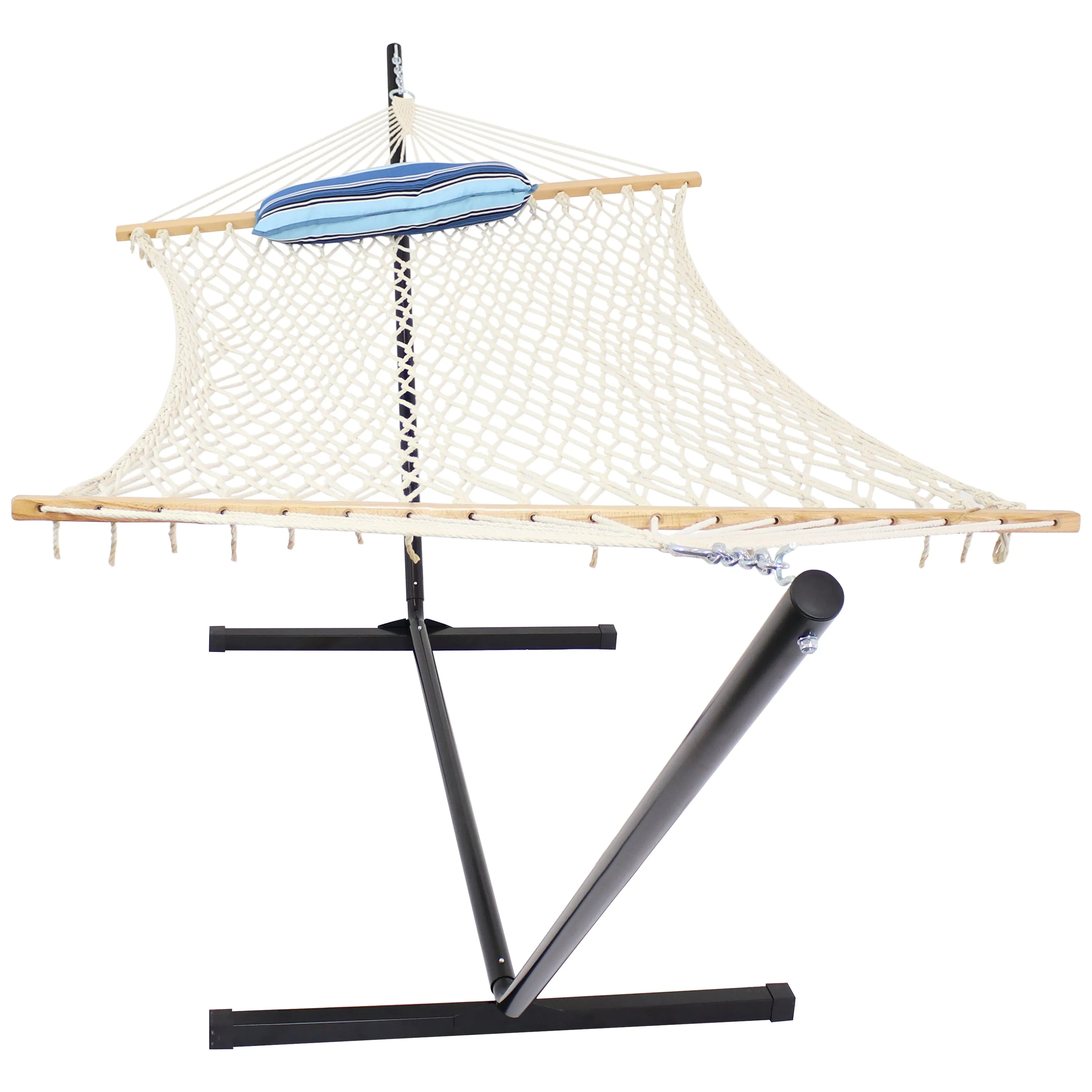 Sunnydaze Rope Hammock with 12' Steel Stand, Pad, and Pillow