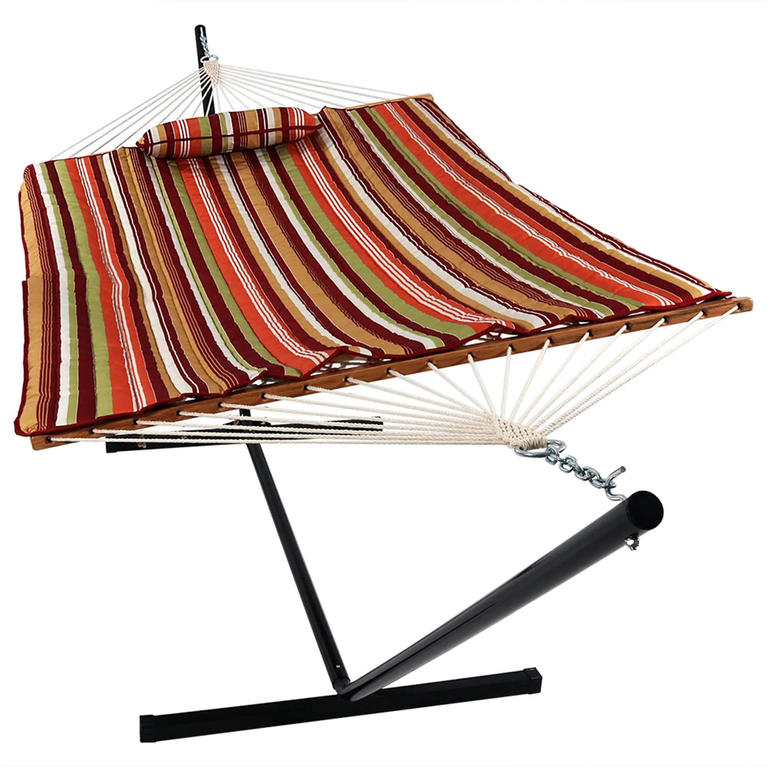 Sunnydaze Rope Hammock with 12' Steel Stand, Pad, and Pillow