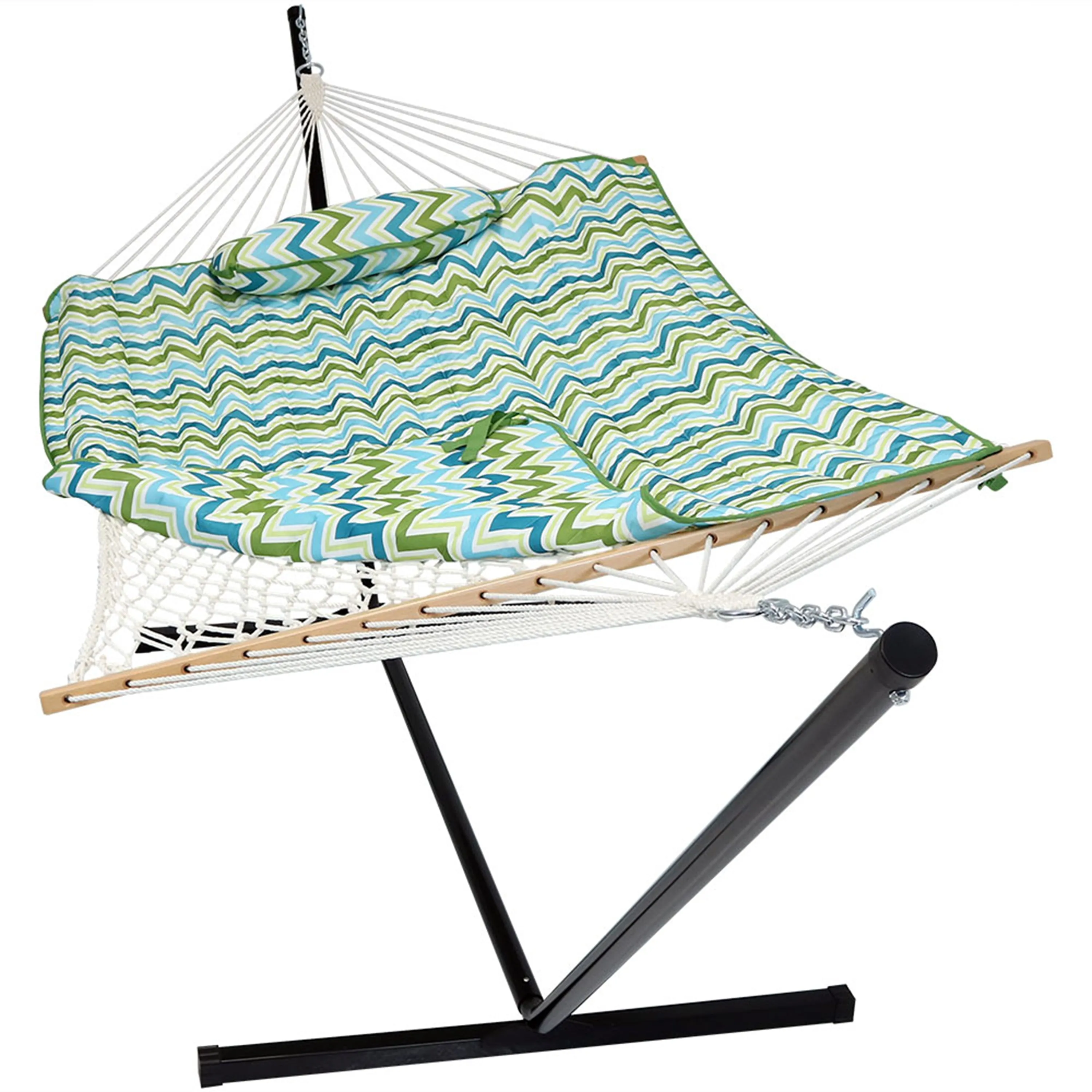 Sunnydaze Rope Hammock with 12' Steel Stand, Pad, and Pillow