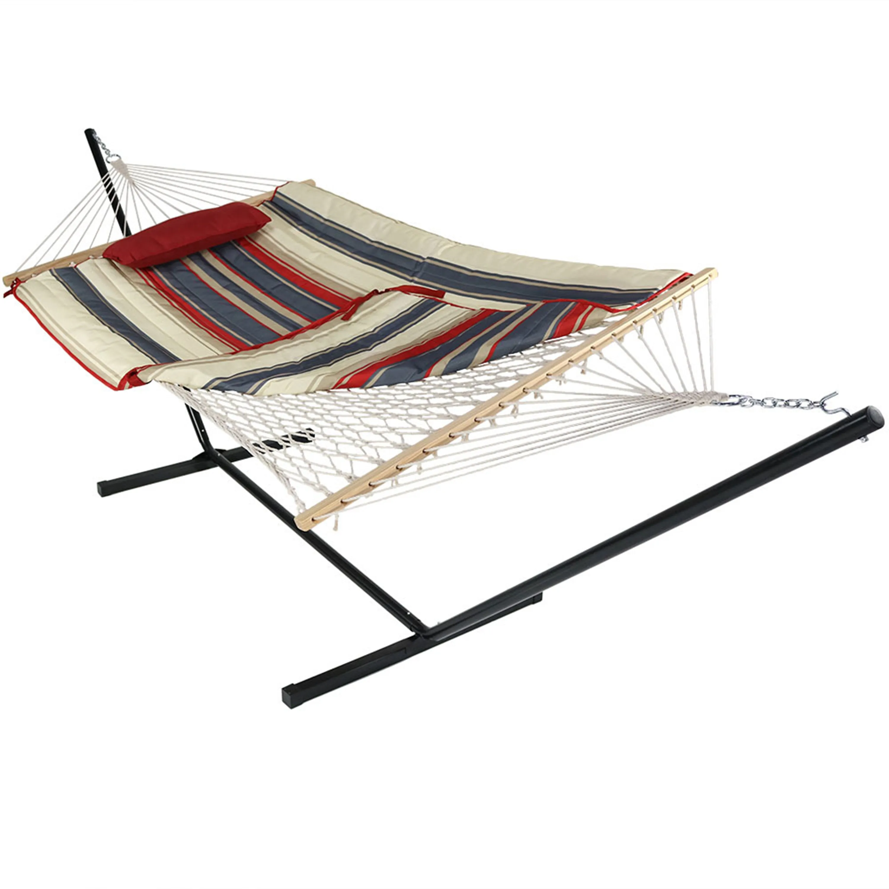 Sunnydaze Rope Hammock with 12' Steel Stand, Pad, and Pillow