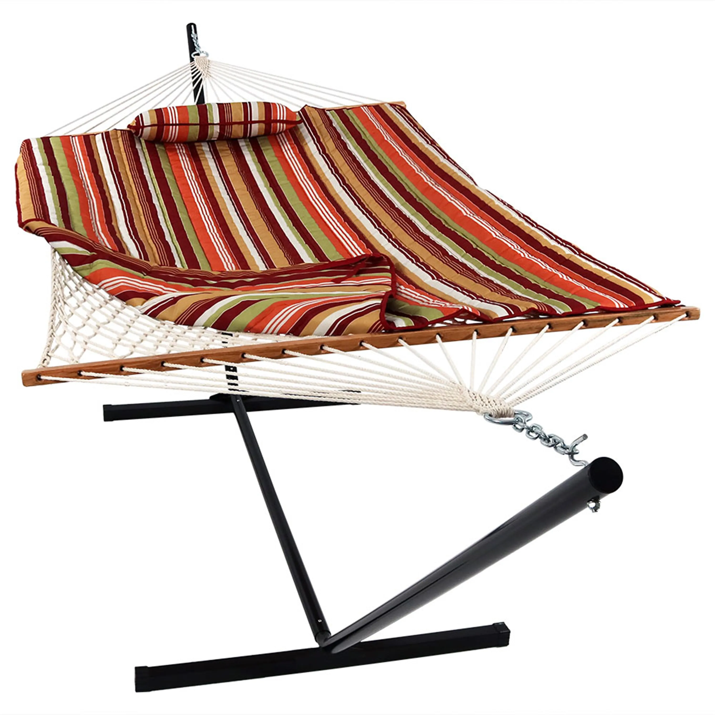 Sunnydaze Rope Hammock with 12' Steel Stand, Pad, and Pillow