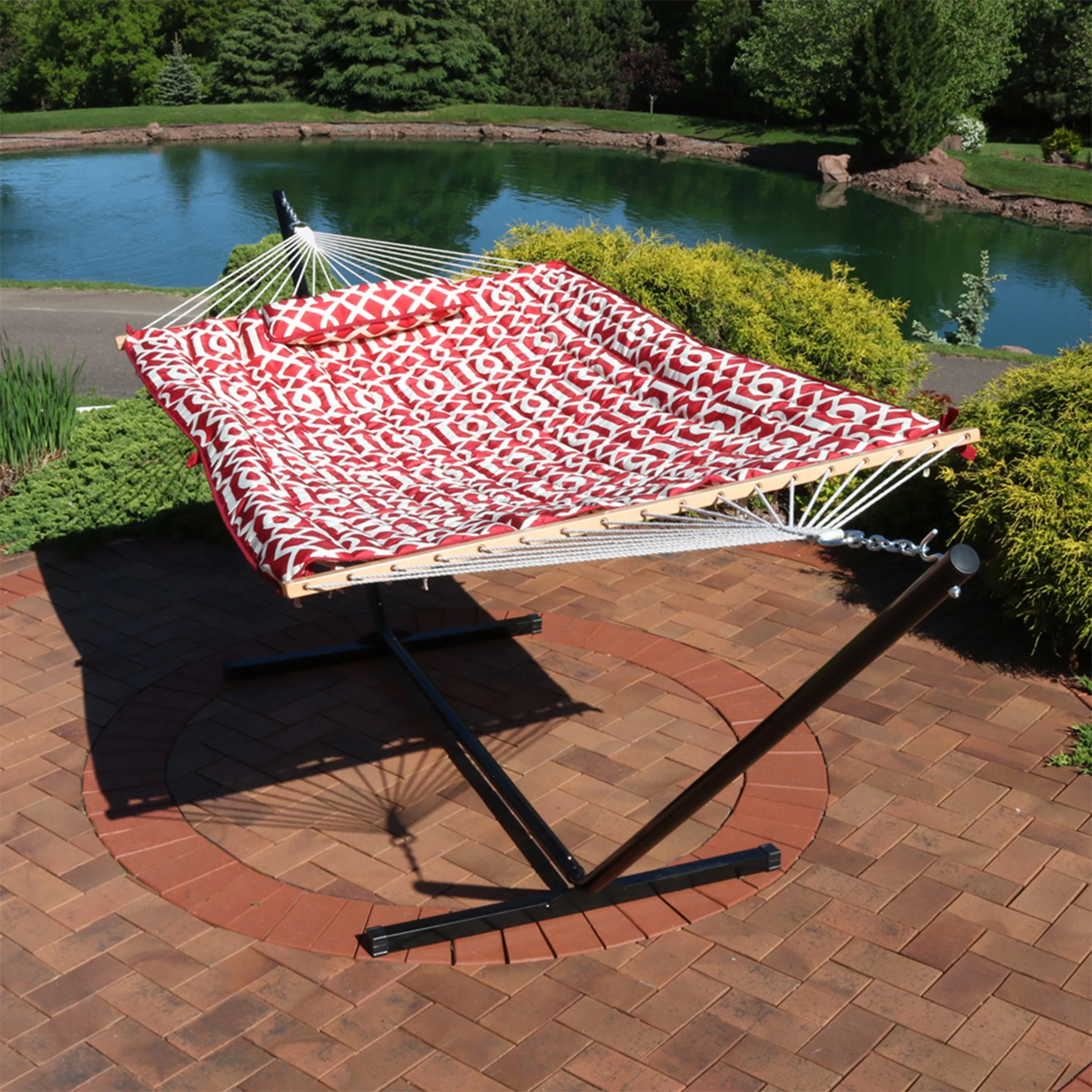 Sunnydaze Rope Hammock with 12' Steel Stand, Pad, and Pillow