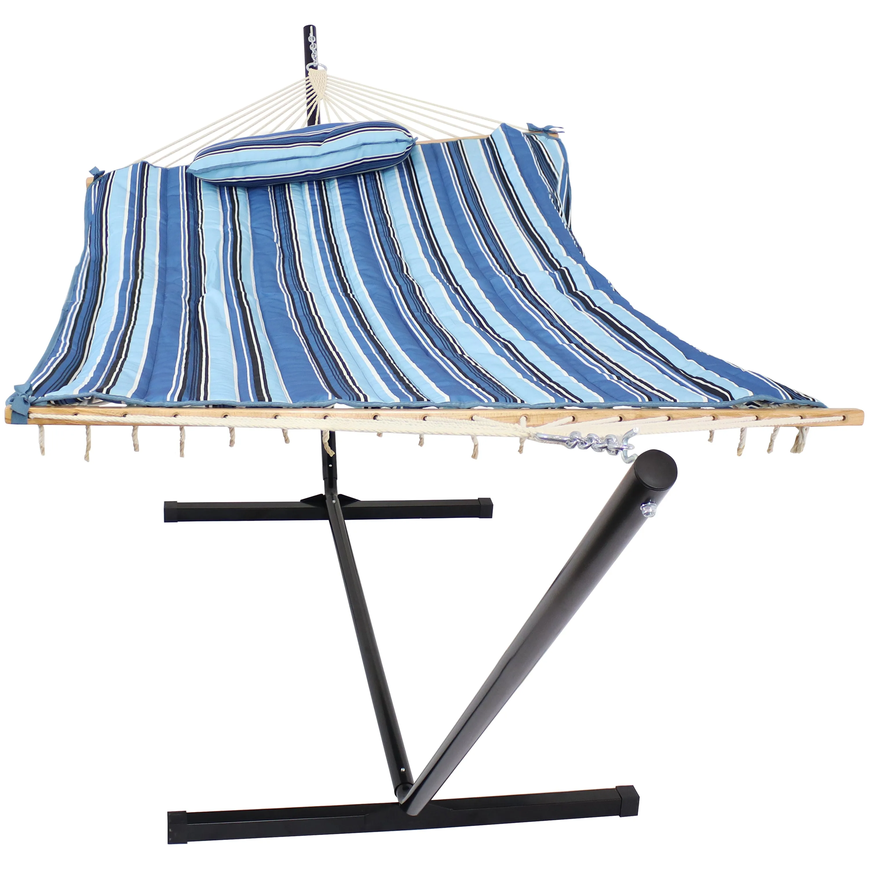 Sunnydaze Rope Hammock with 12' Steel Stand, Pad, and Pillow