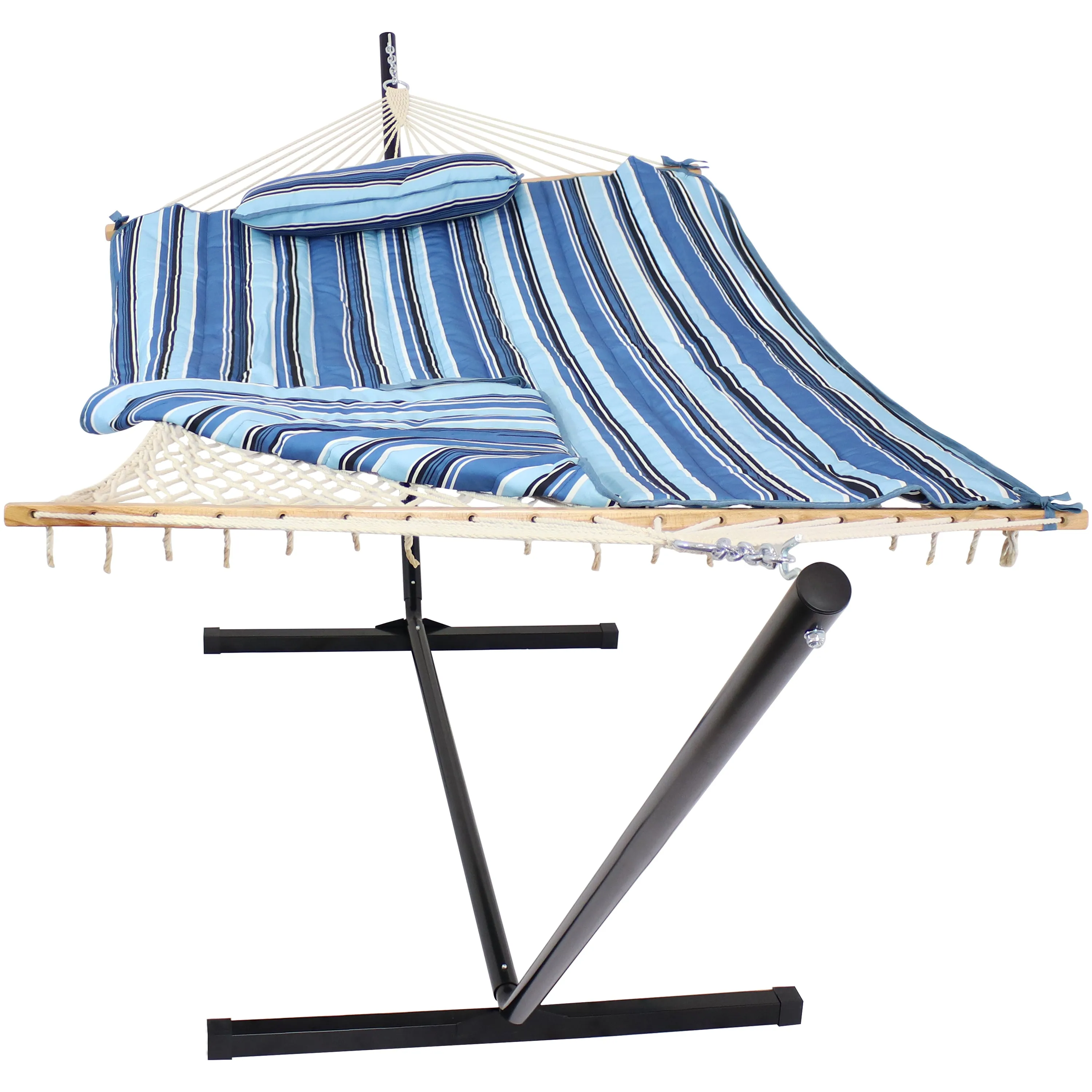 Sunnydaze Rope Hammock with 12' Steel Stand, Pad, and Pillow