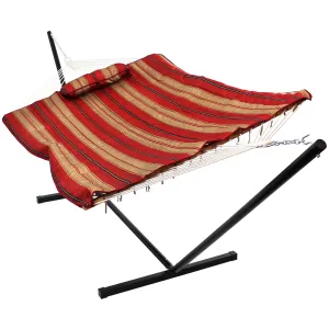 Sunnydaze Rope Hammock with 12' Steel Stand, Pad, and Pillow