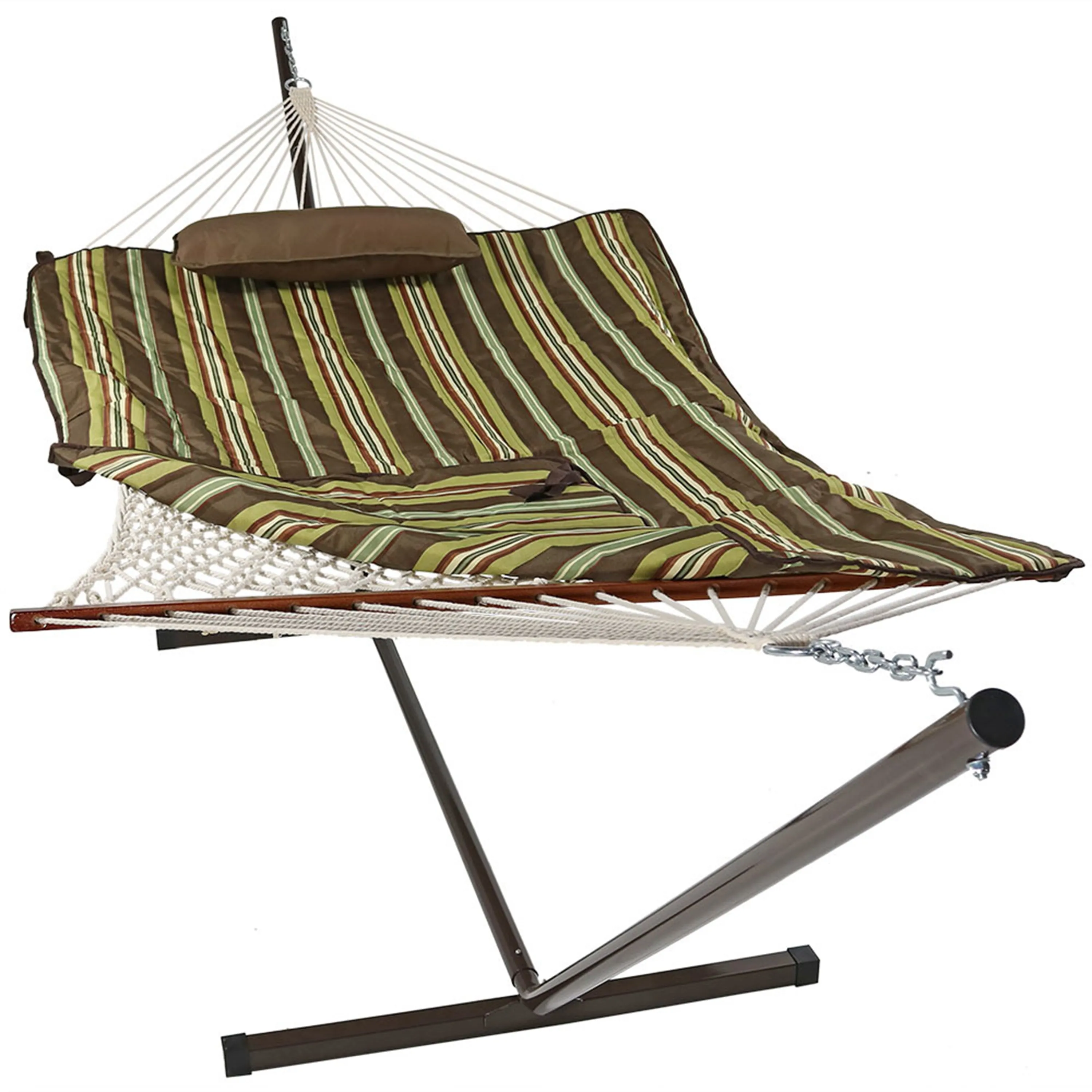 Sunnydaze Rope Hammock with 12' Steel Stand, Pad, and Pillow