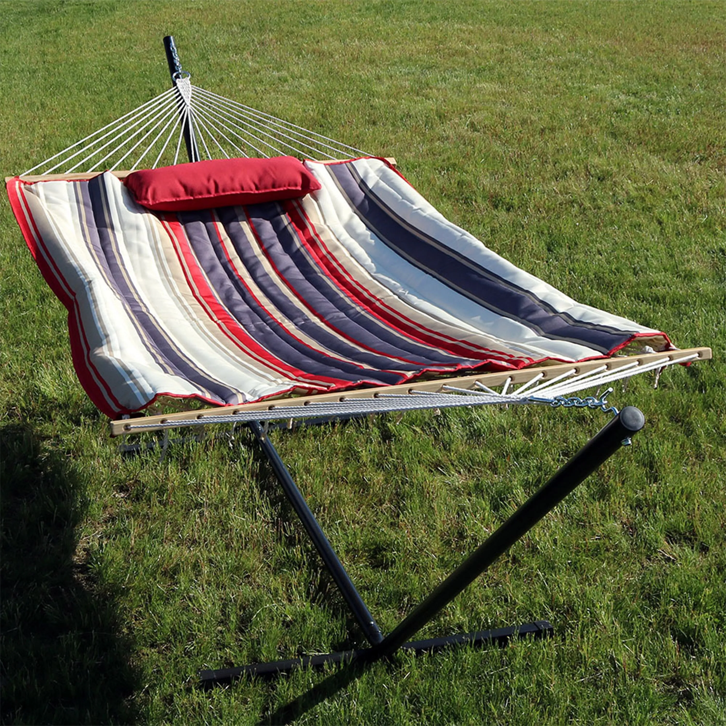 Sunnydaze Rope Hammock with 12' Steel Stand, Pad, and Pillow