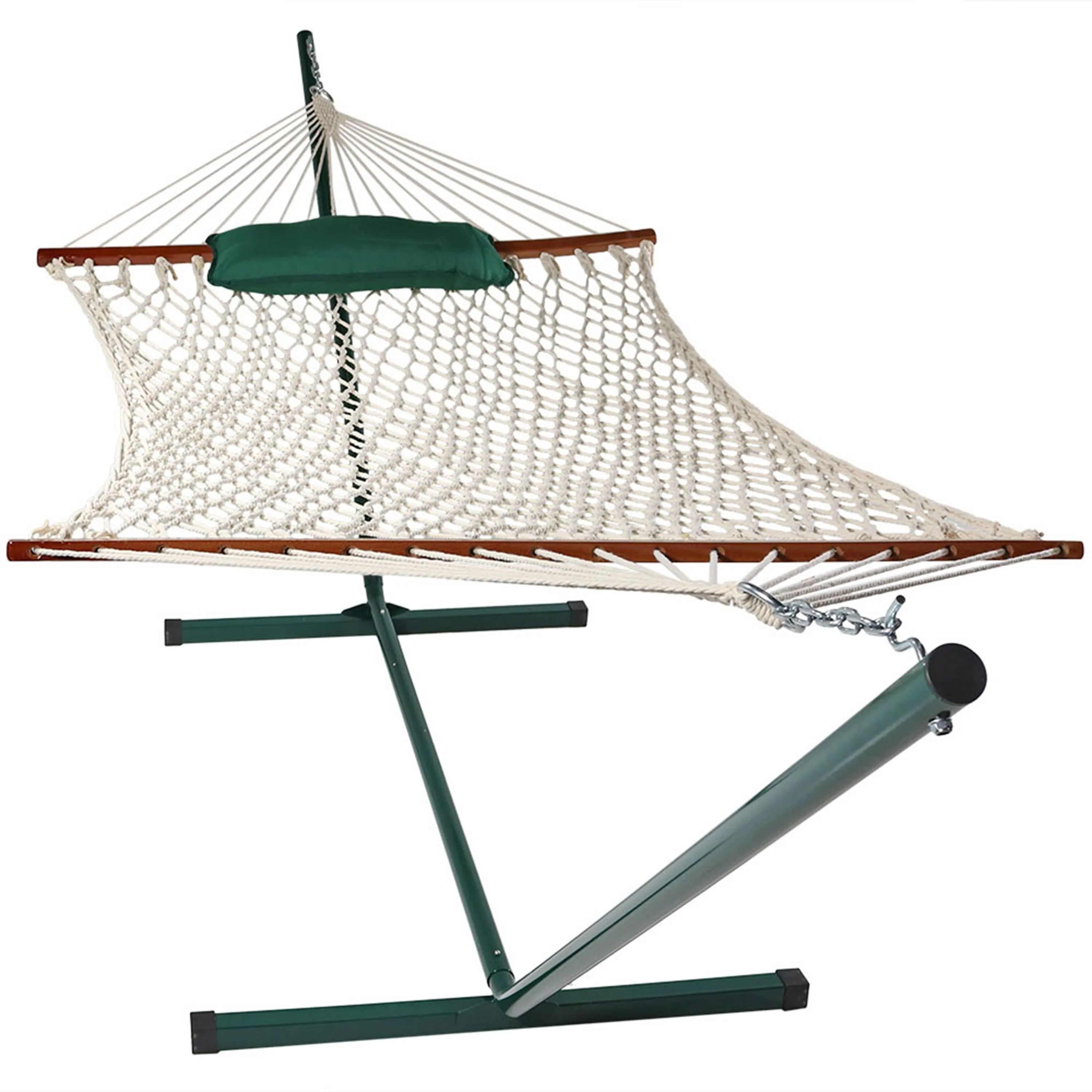 Sunnydaze Rope Hammock with 12' Steel Stand, Pad, and Pillow