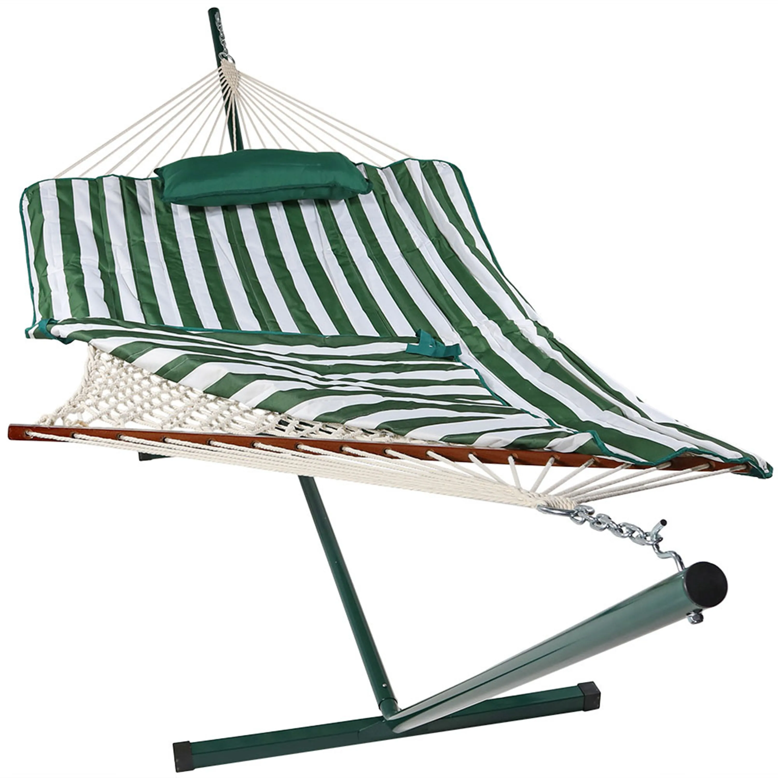 Sunnydaze Rope Hammock with 12' Steel Stand, Pad, and Pillow