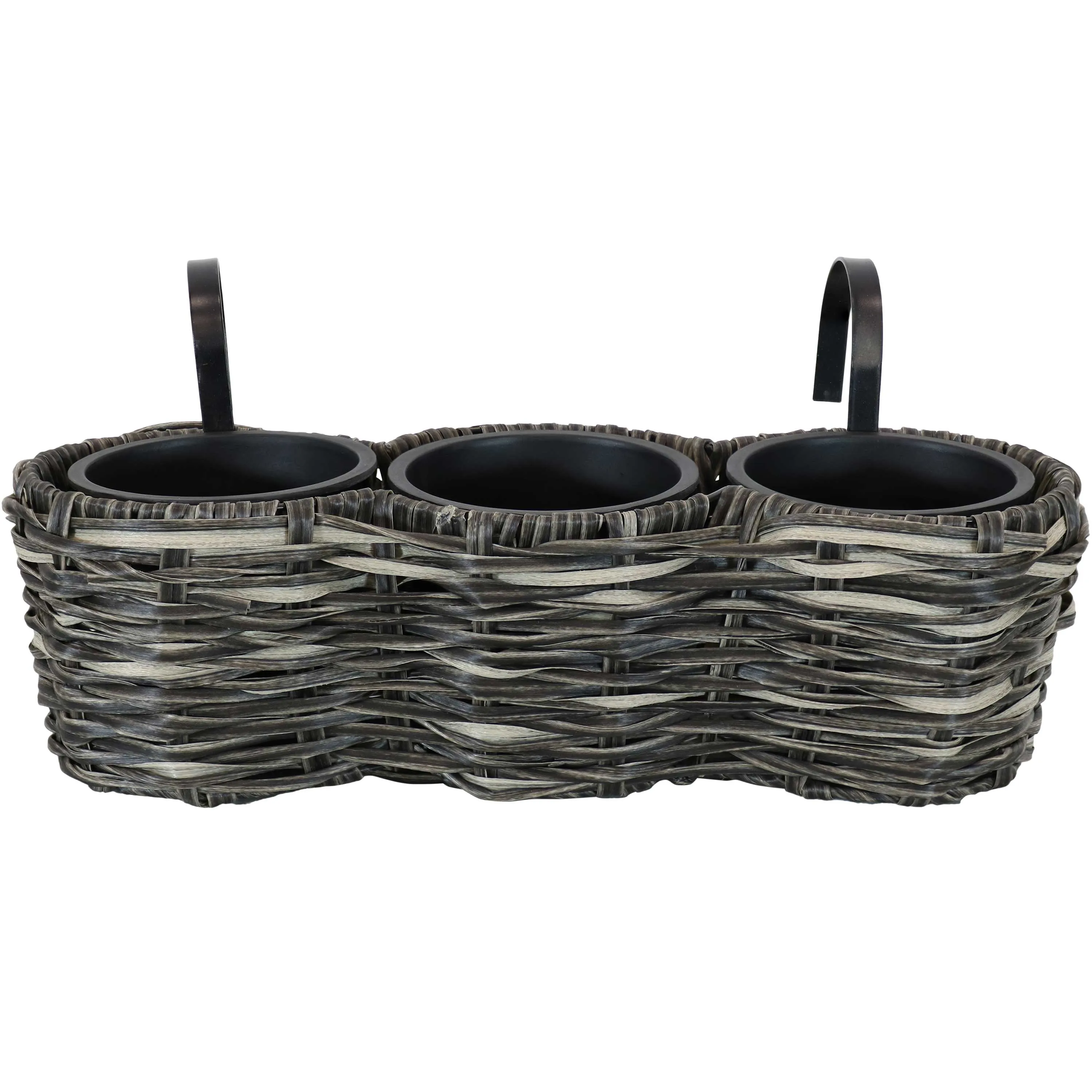 Sunnydaze Round Polyrattan 3-Section Over-the-Rail Planter