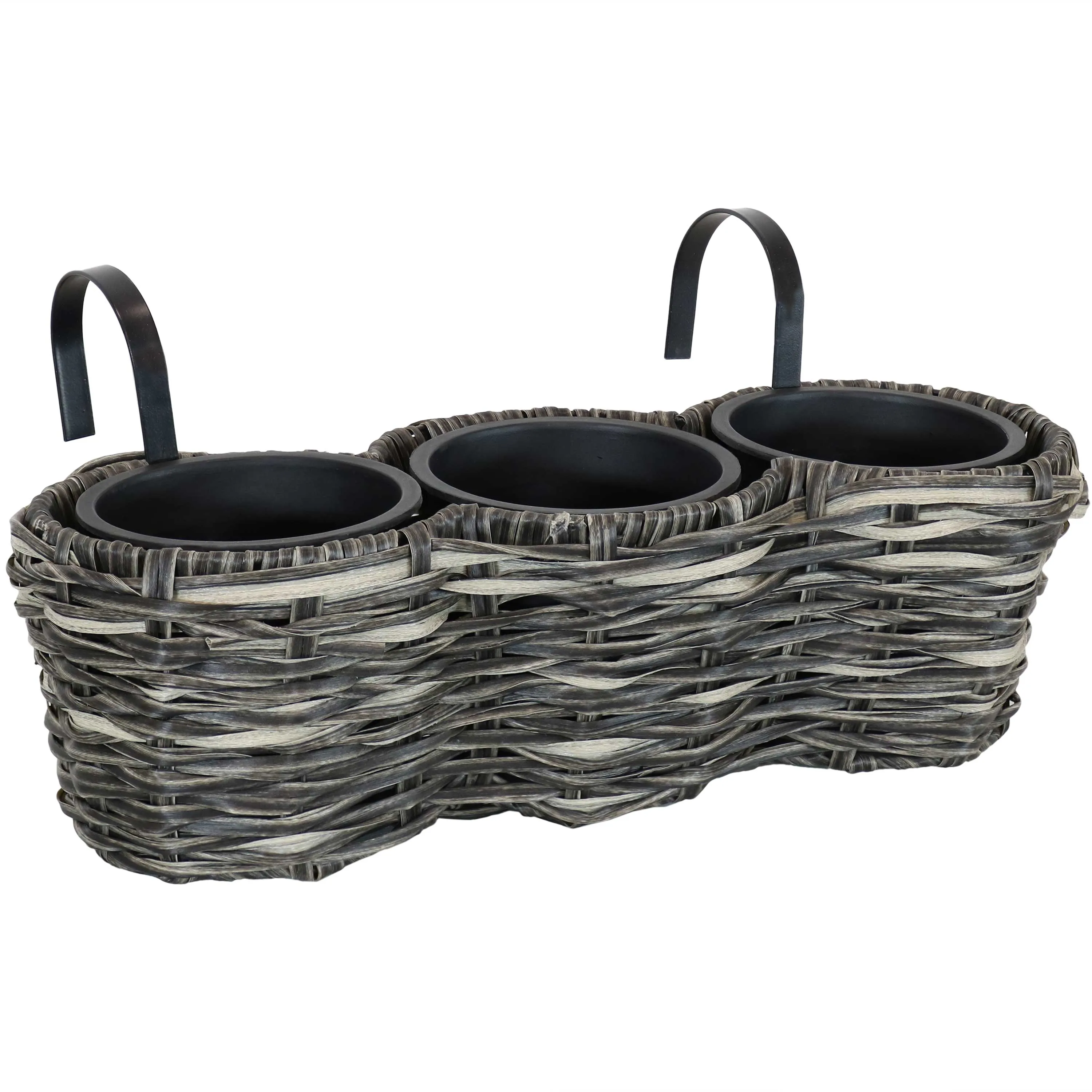 Sunnydaze Round Polyrattan 3-Section Over-the-Rail Planter