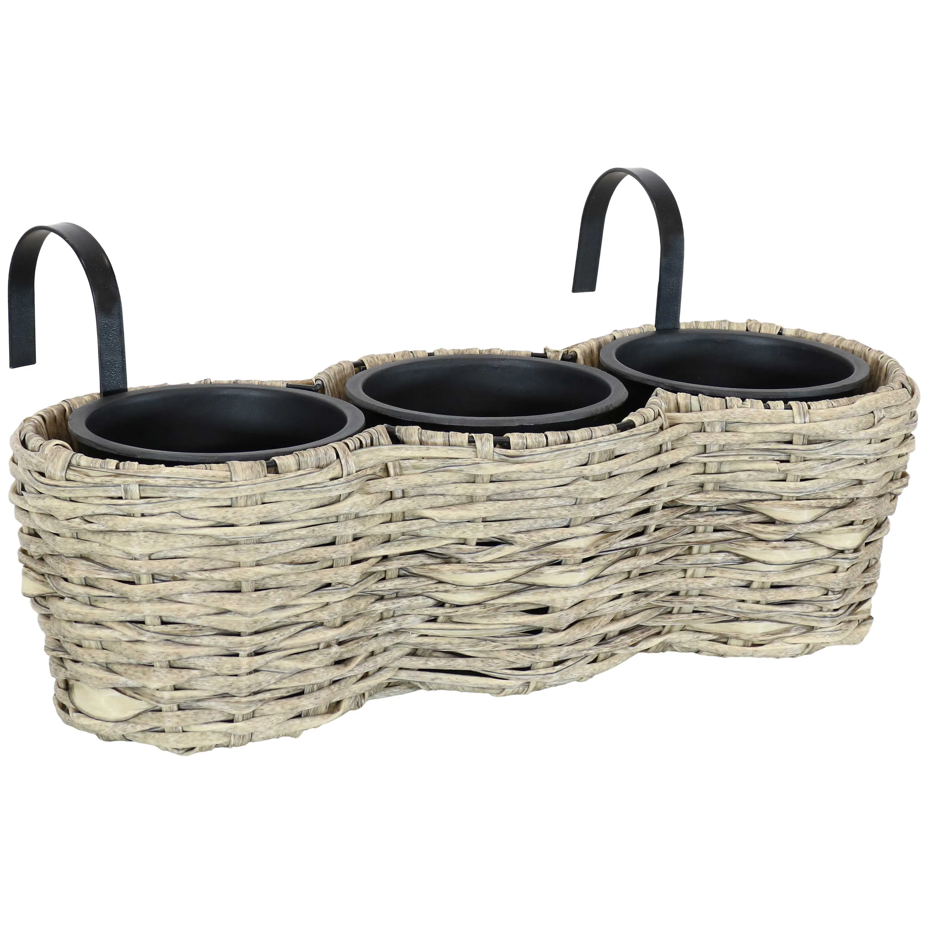 Sunnydaze Round Polyrattan 3-Section Over-the-Rail Planter