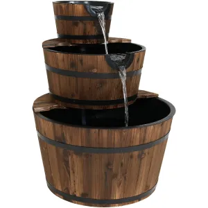 Sunnydaze Rustic 3-Tier Wood Barrel Water Fountain - 30" H