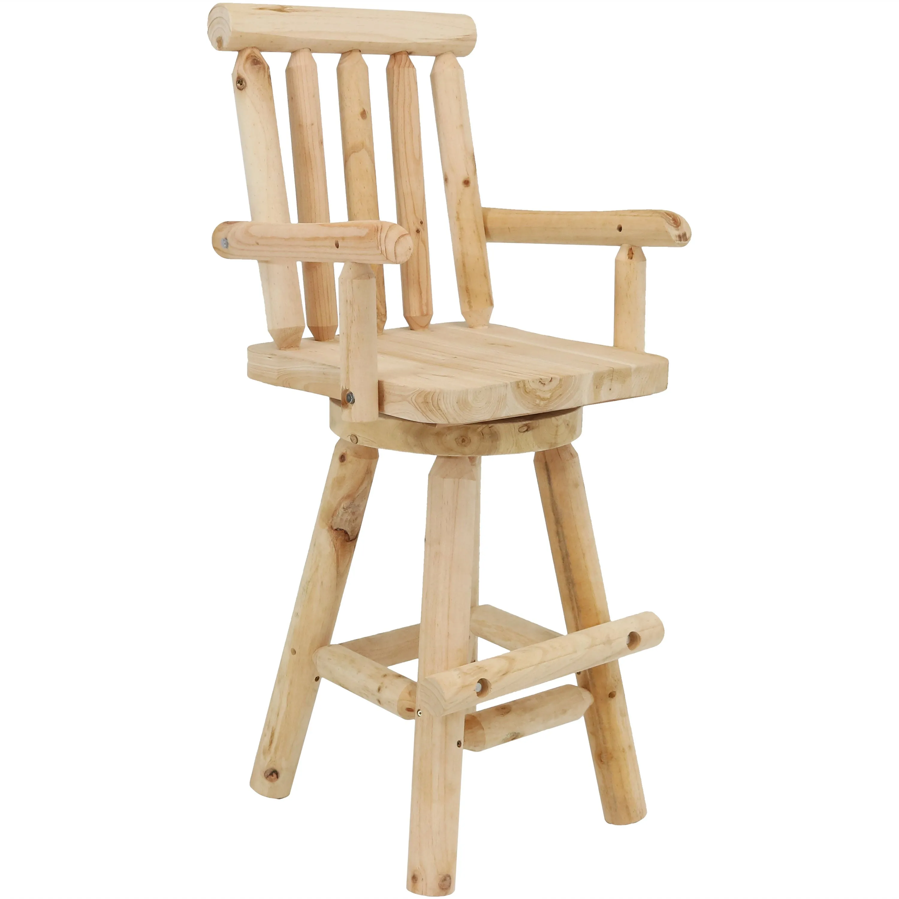 Sunnydaze Rustic Log Cabin Unfinished Fir Wood Bar Stool - 4'