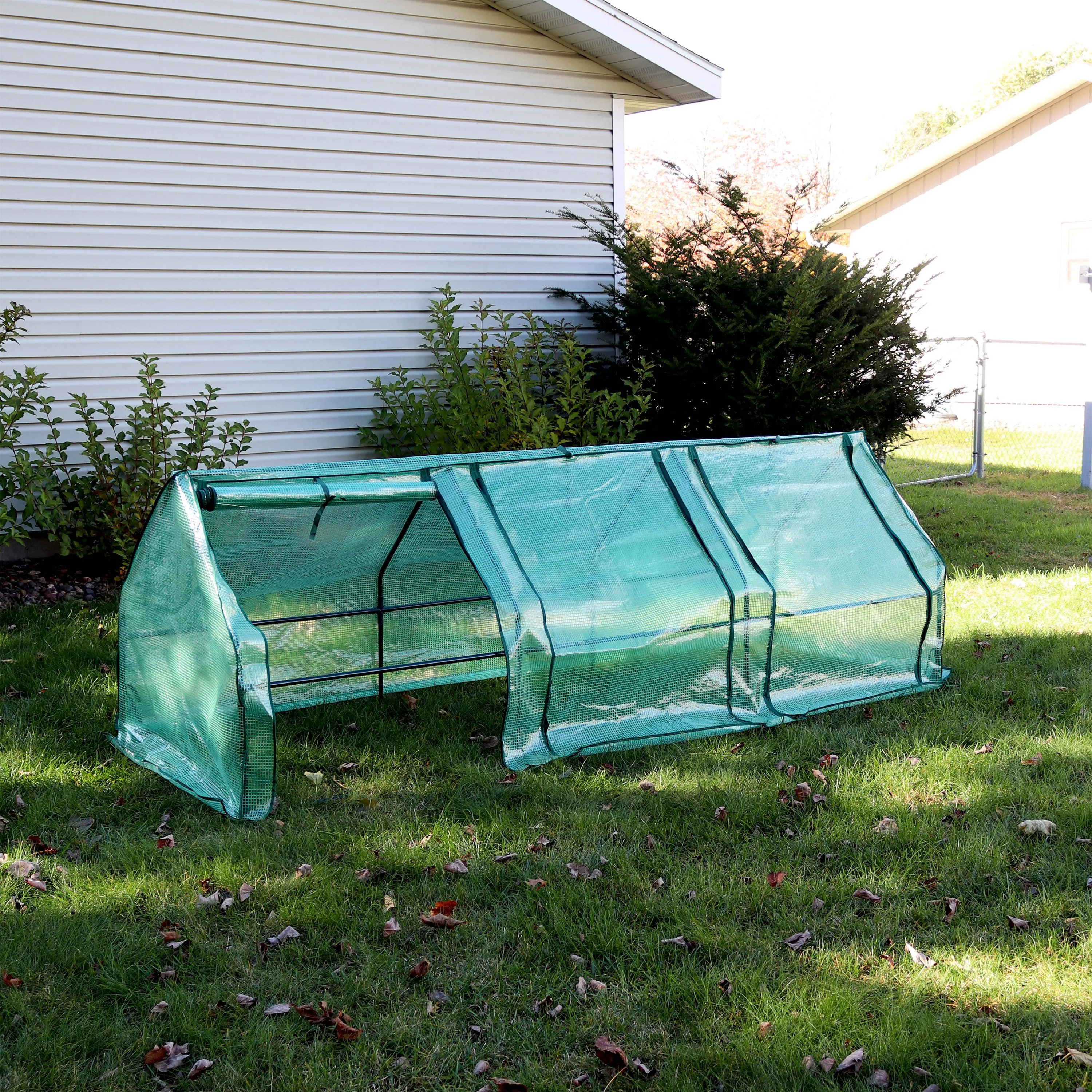 Sunnydaze Seedling Mini Cloche Greenhouse with Zippered Doors - Green