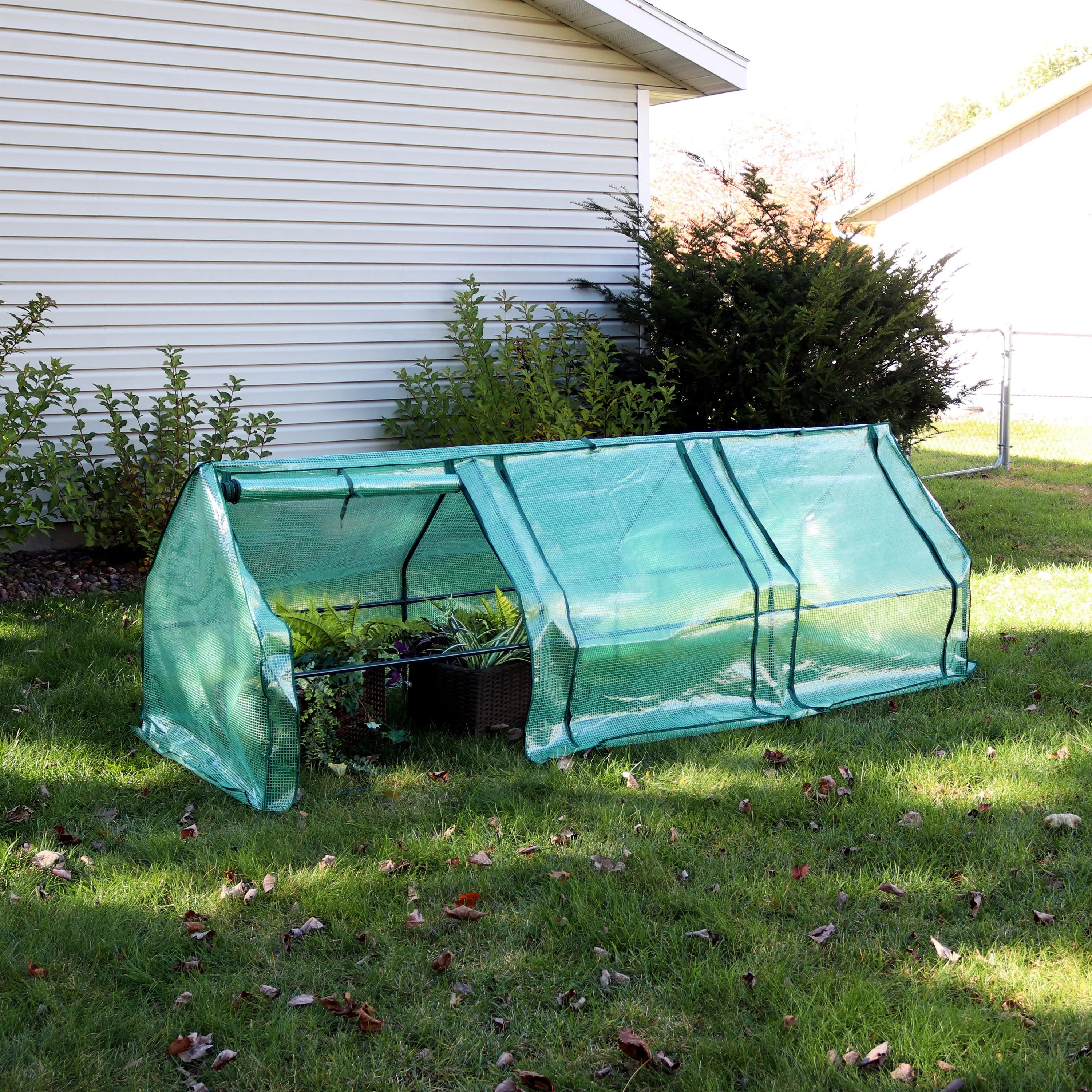 Sunnydaze Seedling Mini Cloche Greenhouse with Zippered Doors - Green