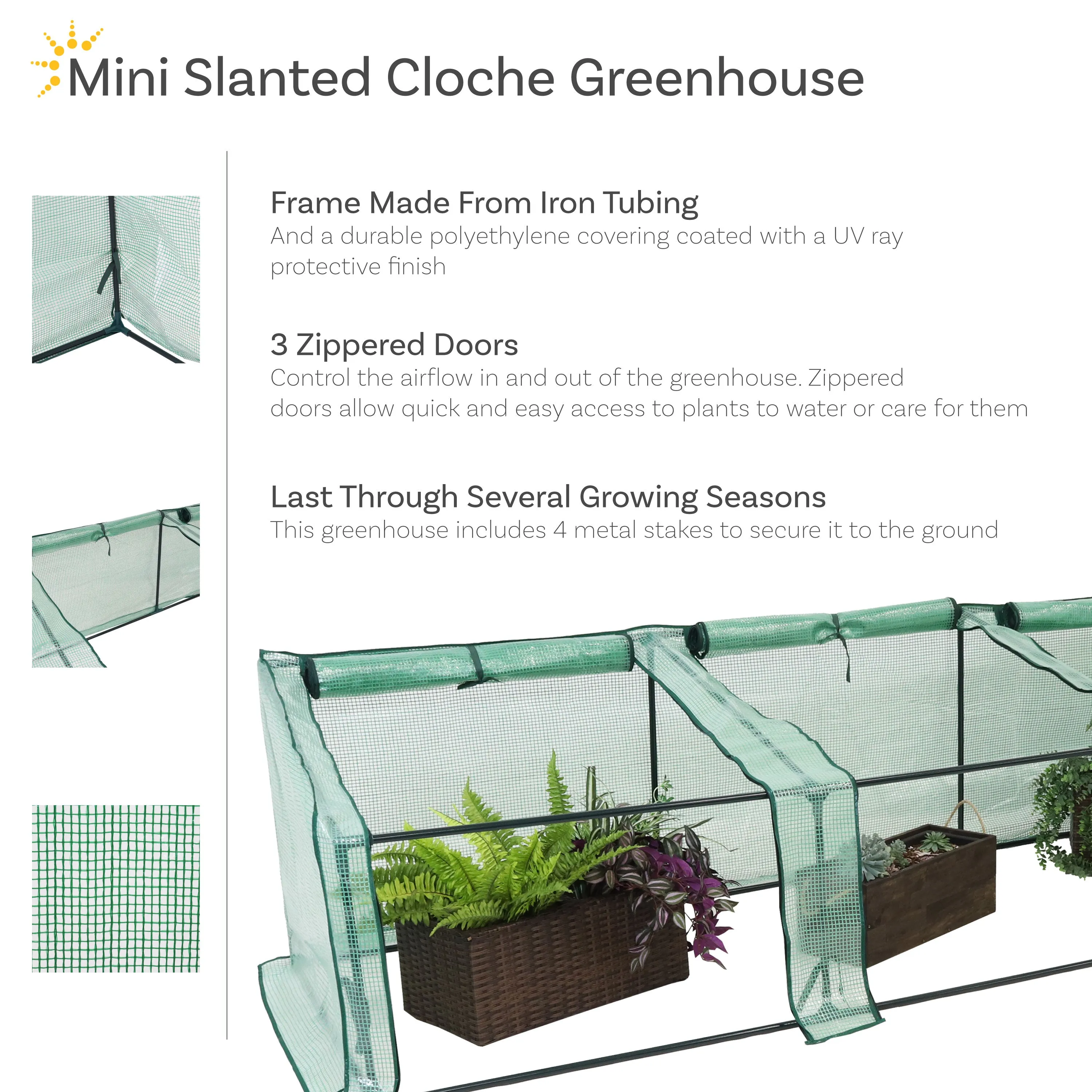 Sunnydaze Seedling Mini Cloche Greenhouse with Zippered Doors - Green