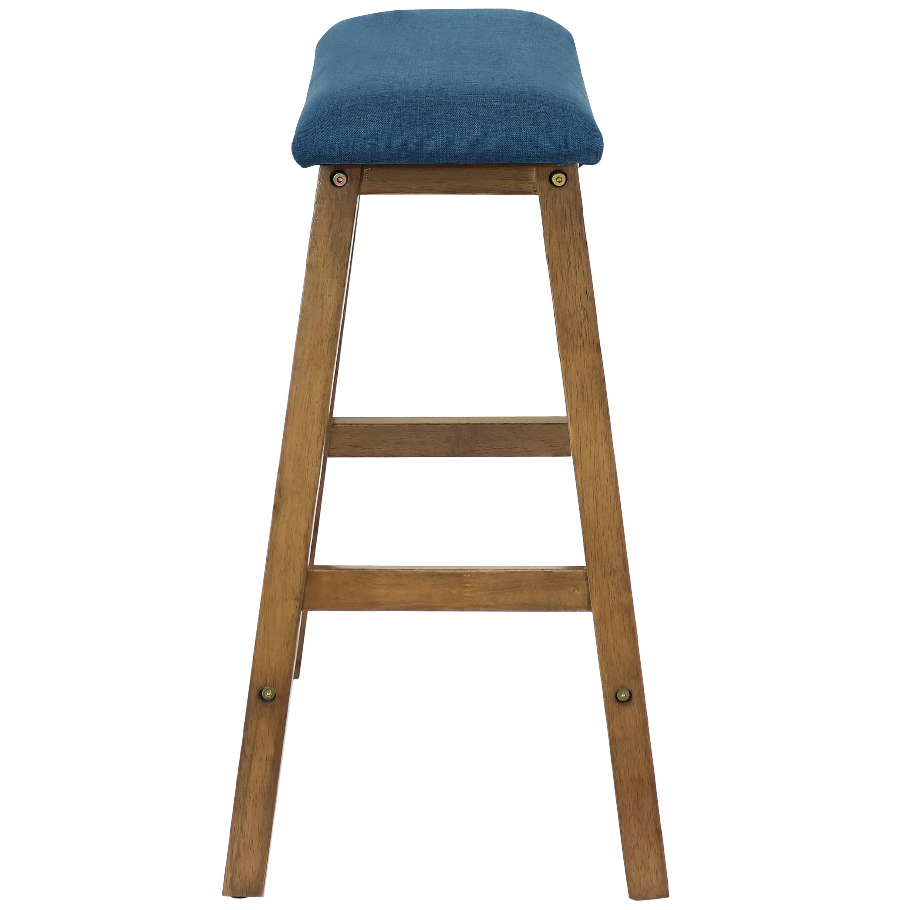 Sunnydaze Set of 2 Counter-Height Stools - Weathered Oak Finish with Blue Cushions