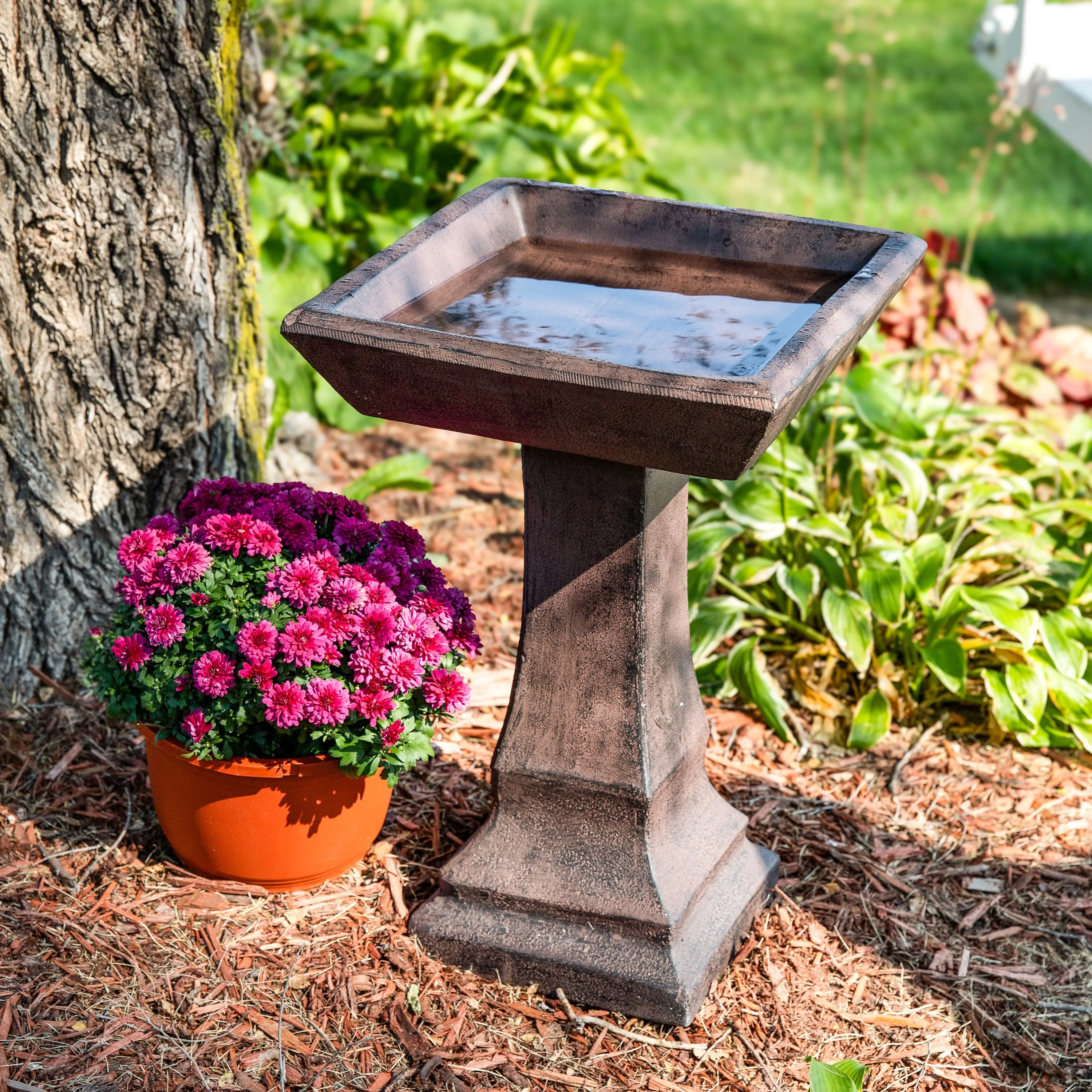 Sunnydaze Simply Square Modern Reinforced Concrete Bird Bath - 23"