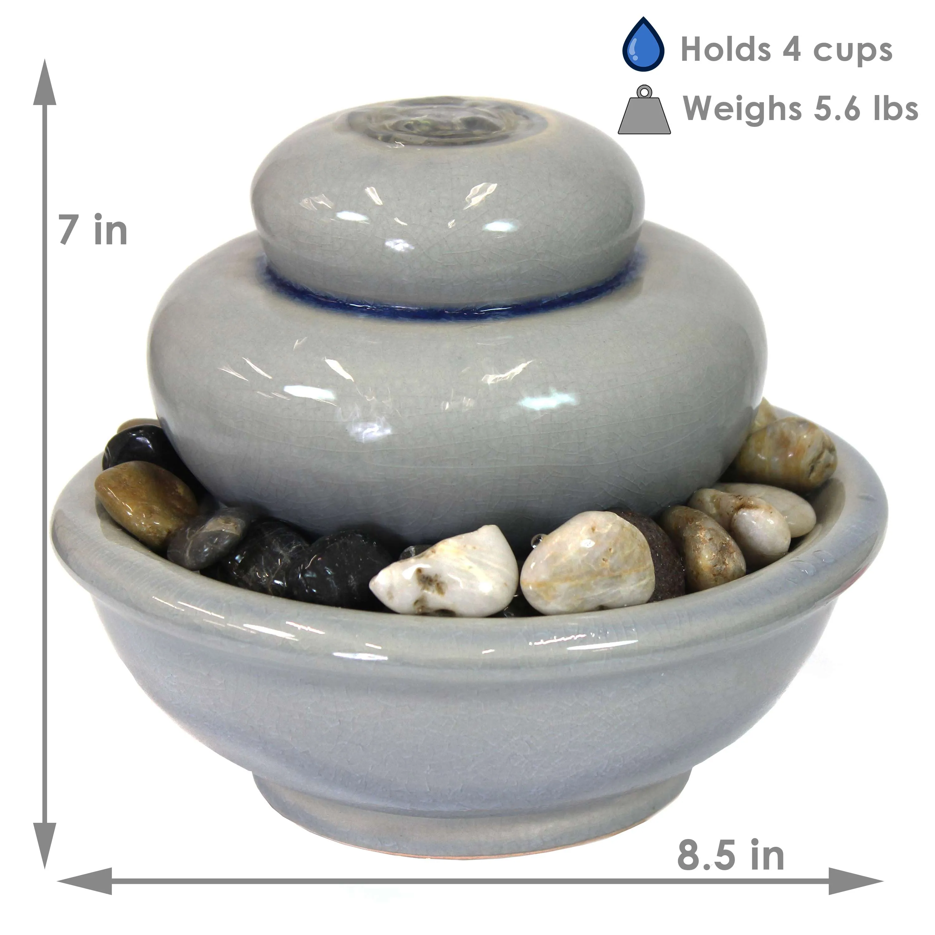 Sunnydaze Smooth Cascade Ceramic Indoor Tabletop Water Fountain - 7"