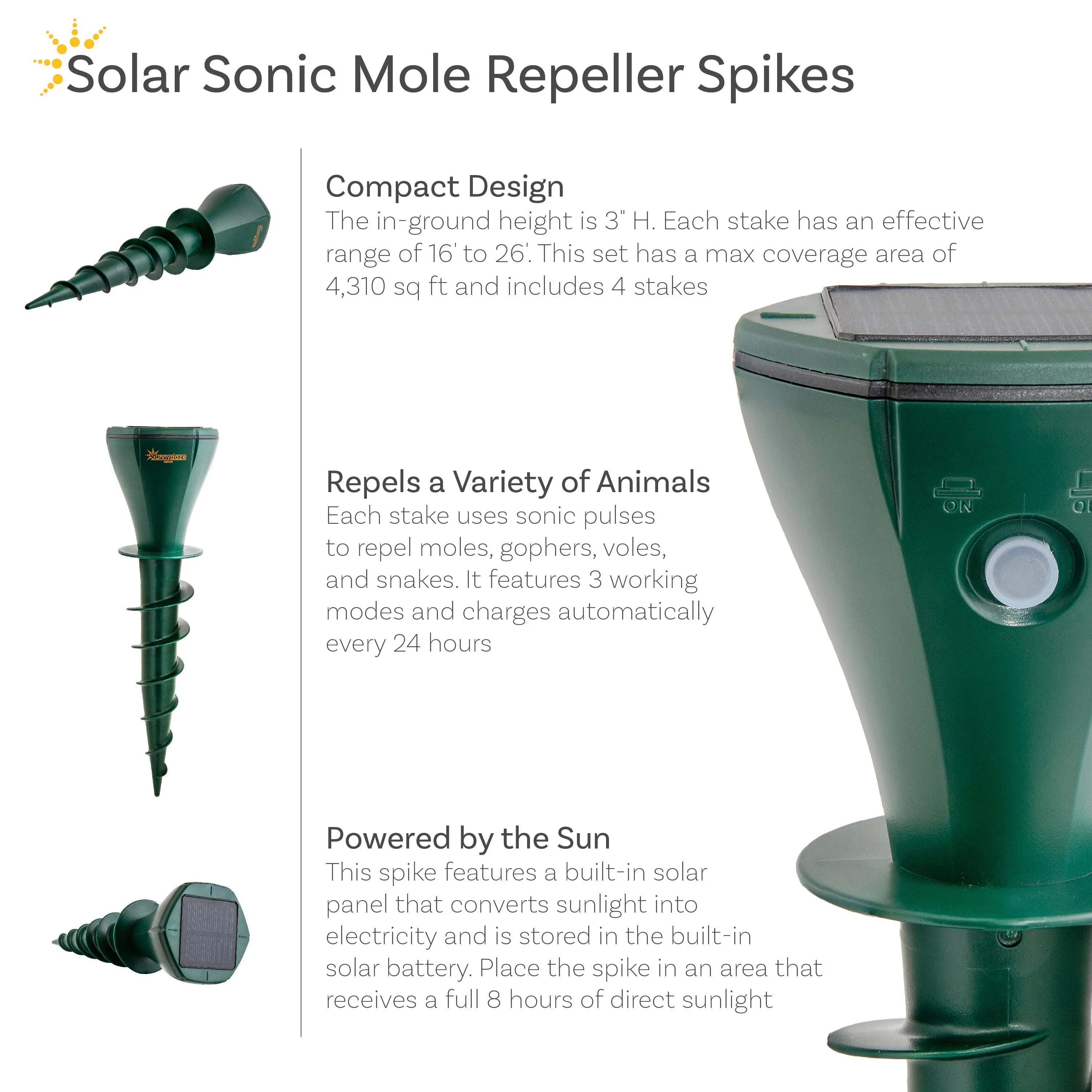 Sunnydaze Spiral Solar Ultrasonic Animal Repeller Stakes