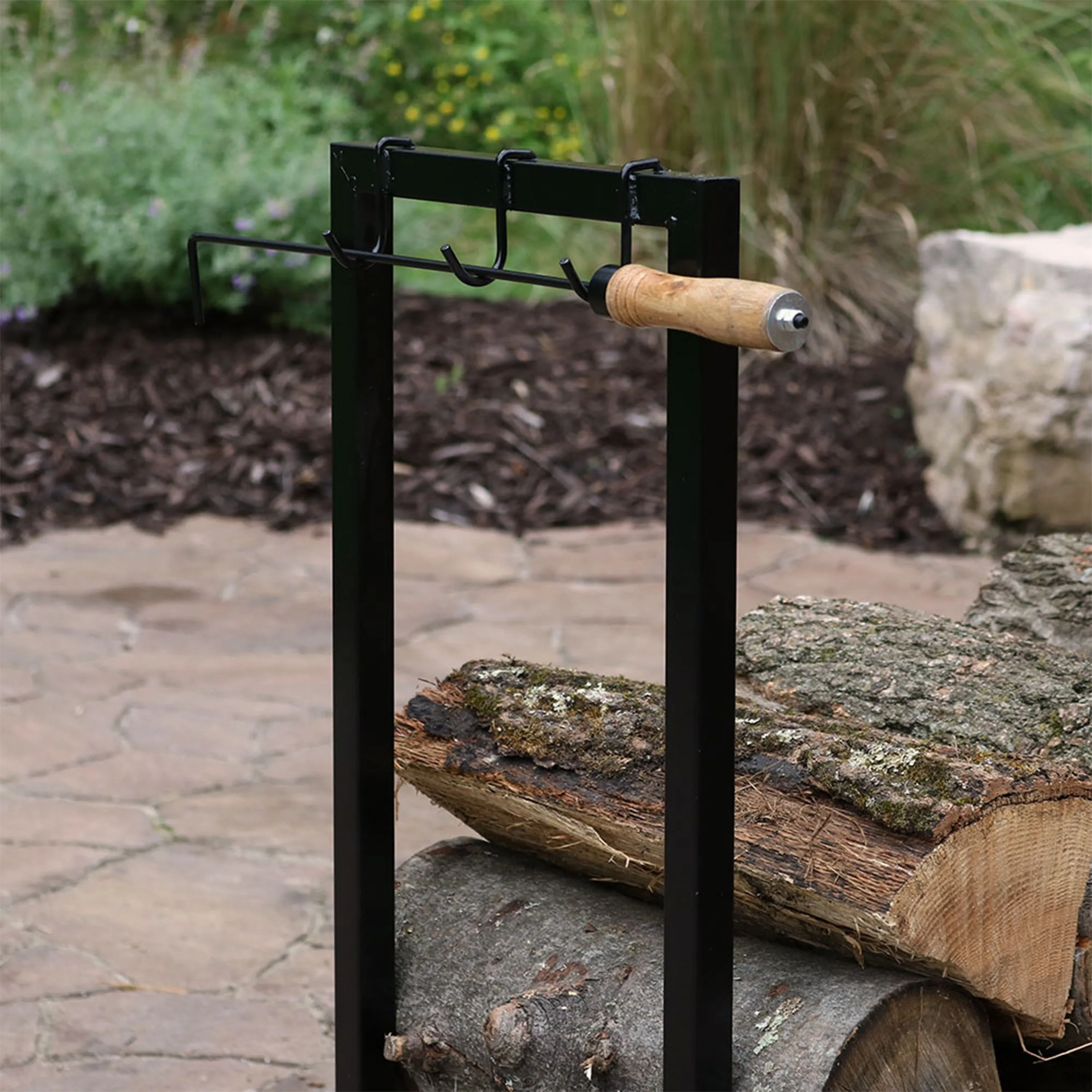 Sunnydaze Steel Firewood Log Rack with Cover - Black - 30"