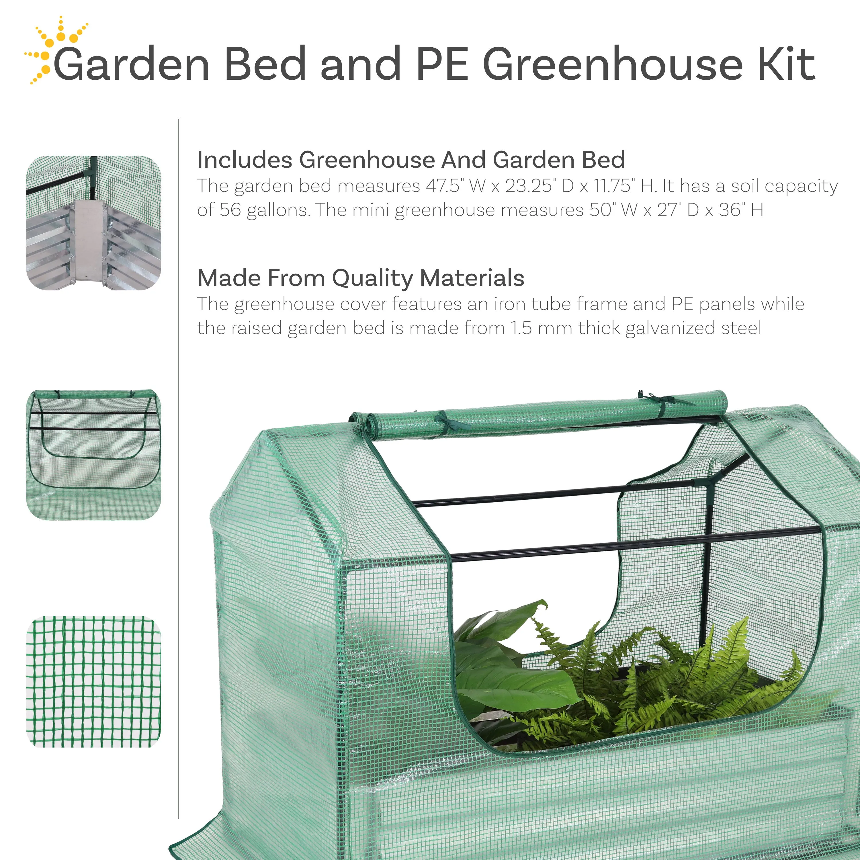 Sunnydaze Steel Raised Garden Bed and Mini Greenhouse Kit - Green