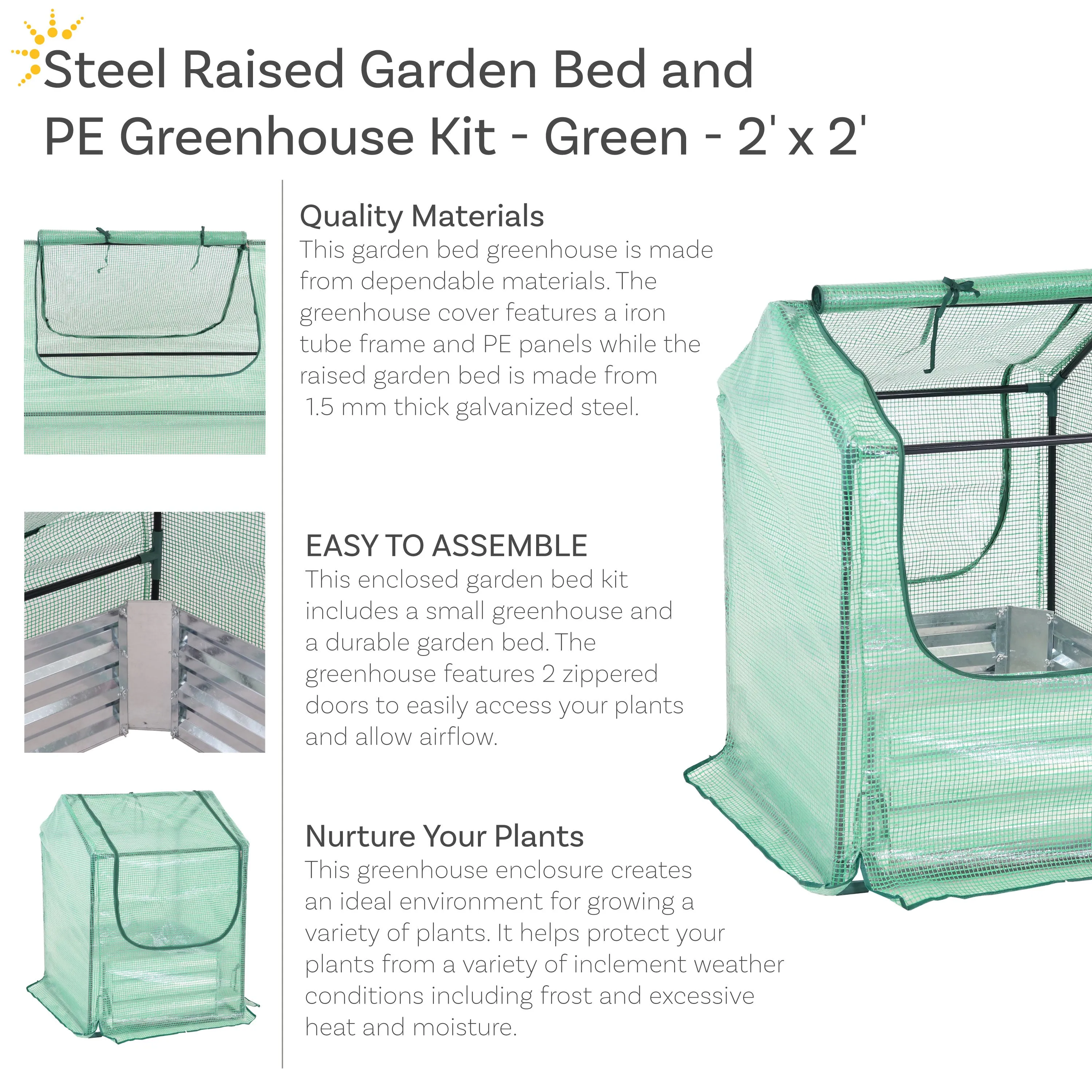 Sunnydaze Steel Raised Garden Bed and Mini Greenhouse Kit - Green