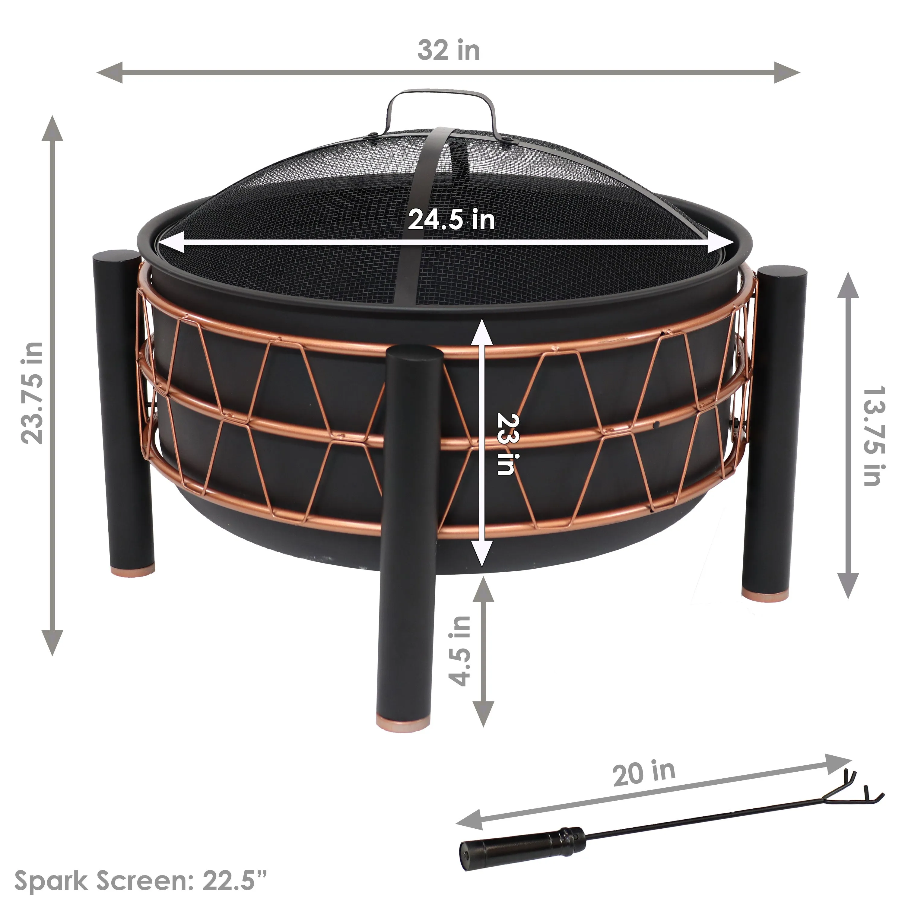 Sunnydaze Steel Wood-Burning Outdoor Fire Pit with Trapezoid Pattern and Cover - 24.5"