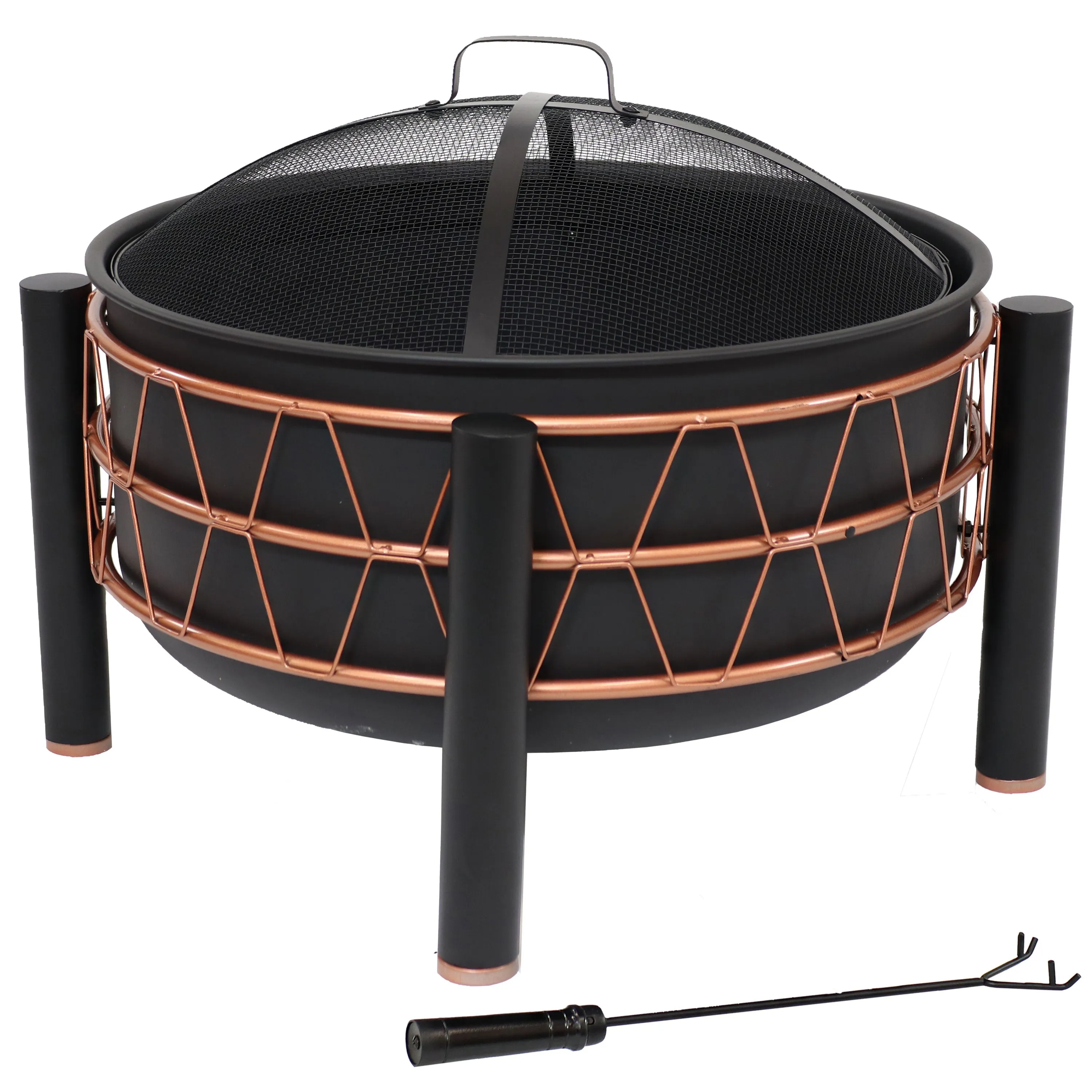 Sunnydaze Steel Wood-Burning Outdoor Fire Pit with Trapezoid Pattern and Cover - 24.5"