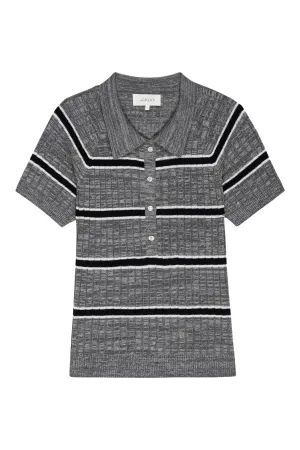 The Great Classic Polo Sweater in Heather Grey Stripe