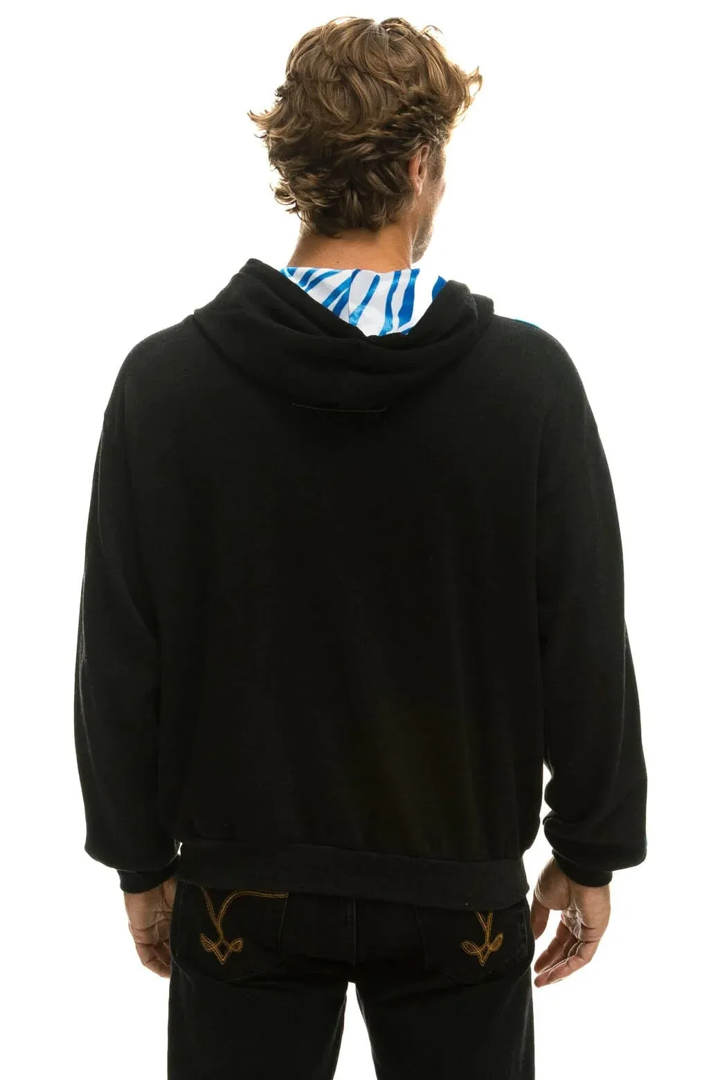 TIGER STRIPE RELAXED PULLOVER HOODIE  - BLACK // BLUE TIGER