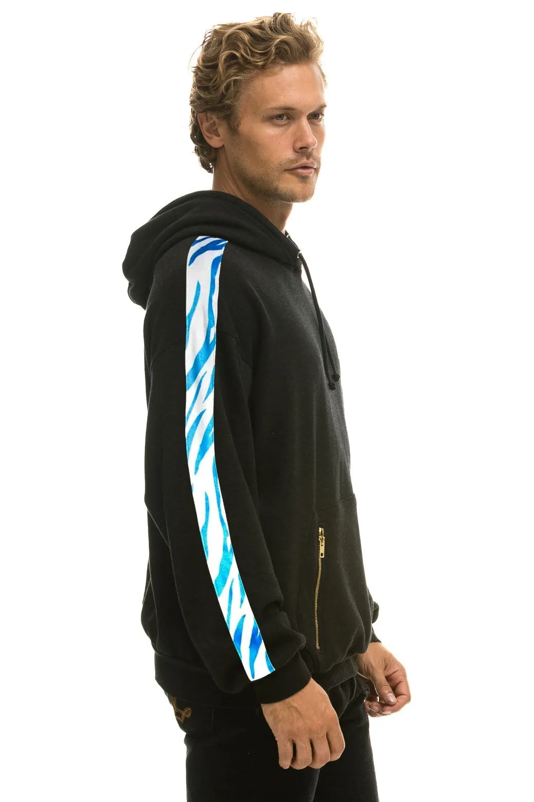 TIGER STRIPE RELAXED PULLOVER HOODIE  - BLACK // BLUE TIGER