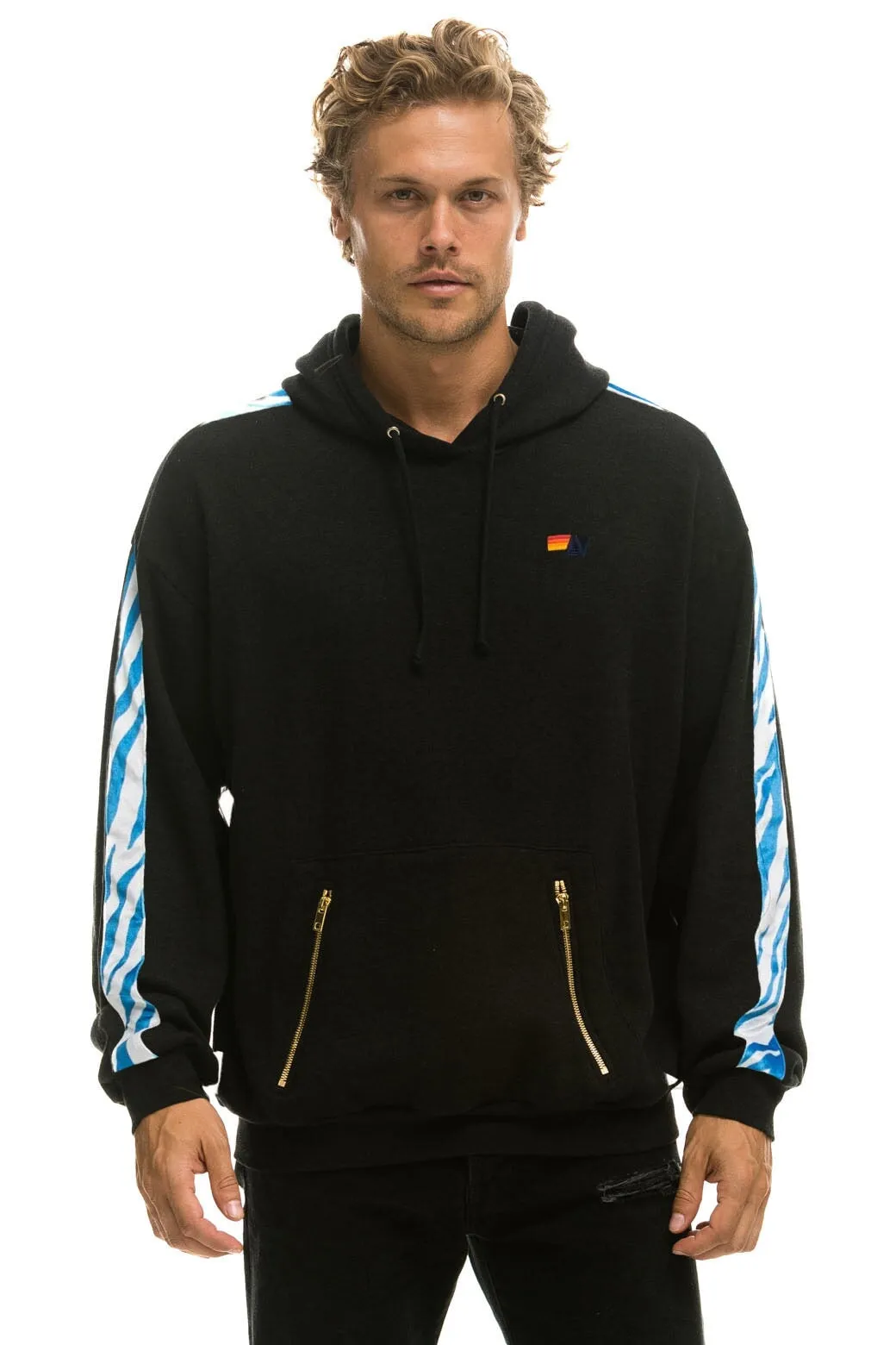 TIGER STRIPE RELAXED PULLOVER HOODIE  - BLACK // BLUE TIGER