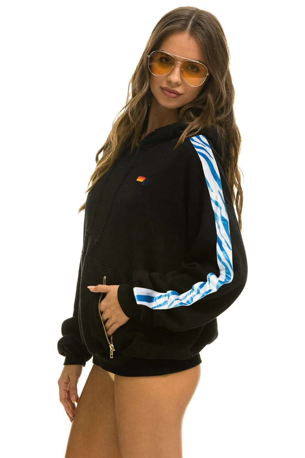 TIGER STRIPE RELAXED PULLOVER HOODIE  - BLACK // BLUE TIGER