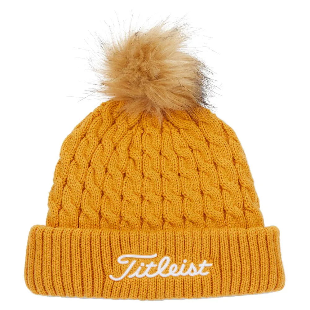 Titleist Cable Knit Pom Pom Golf Beanie Marigold/White - FW24