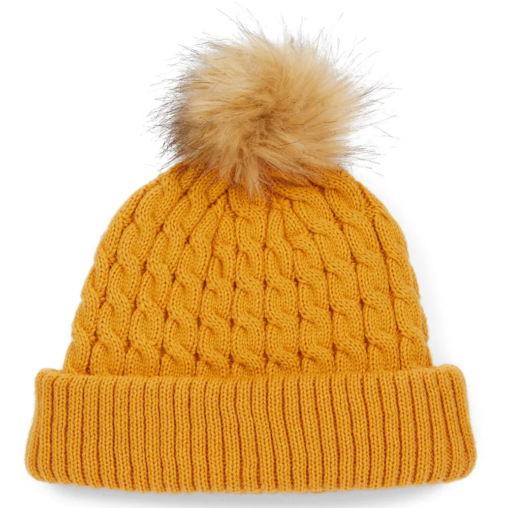 Titleist Cable Knit Pom Pom Golf Beanie Marigold/White - FW24