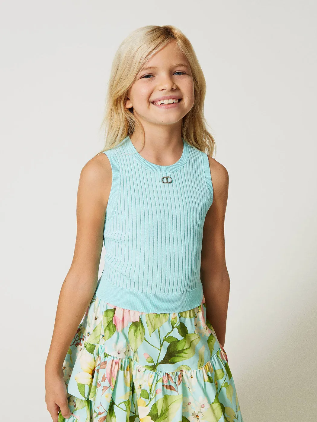 TWINSET Fitted top with logo for girl-231GJ3405