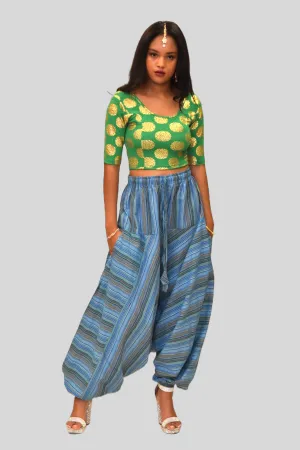 Unisex Cotton Azure Blue Striped Harem pants