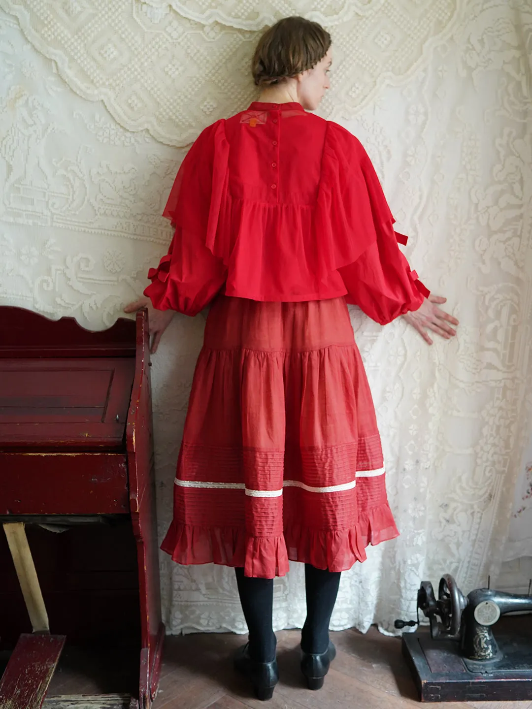 Unlogical Poem Retro Style Pleated Red/Pink Ramie Skirt