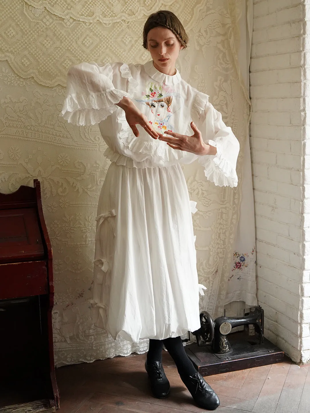 Unlogical Poem Victorian Style Embroidered Ramie Top