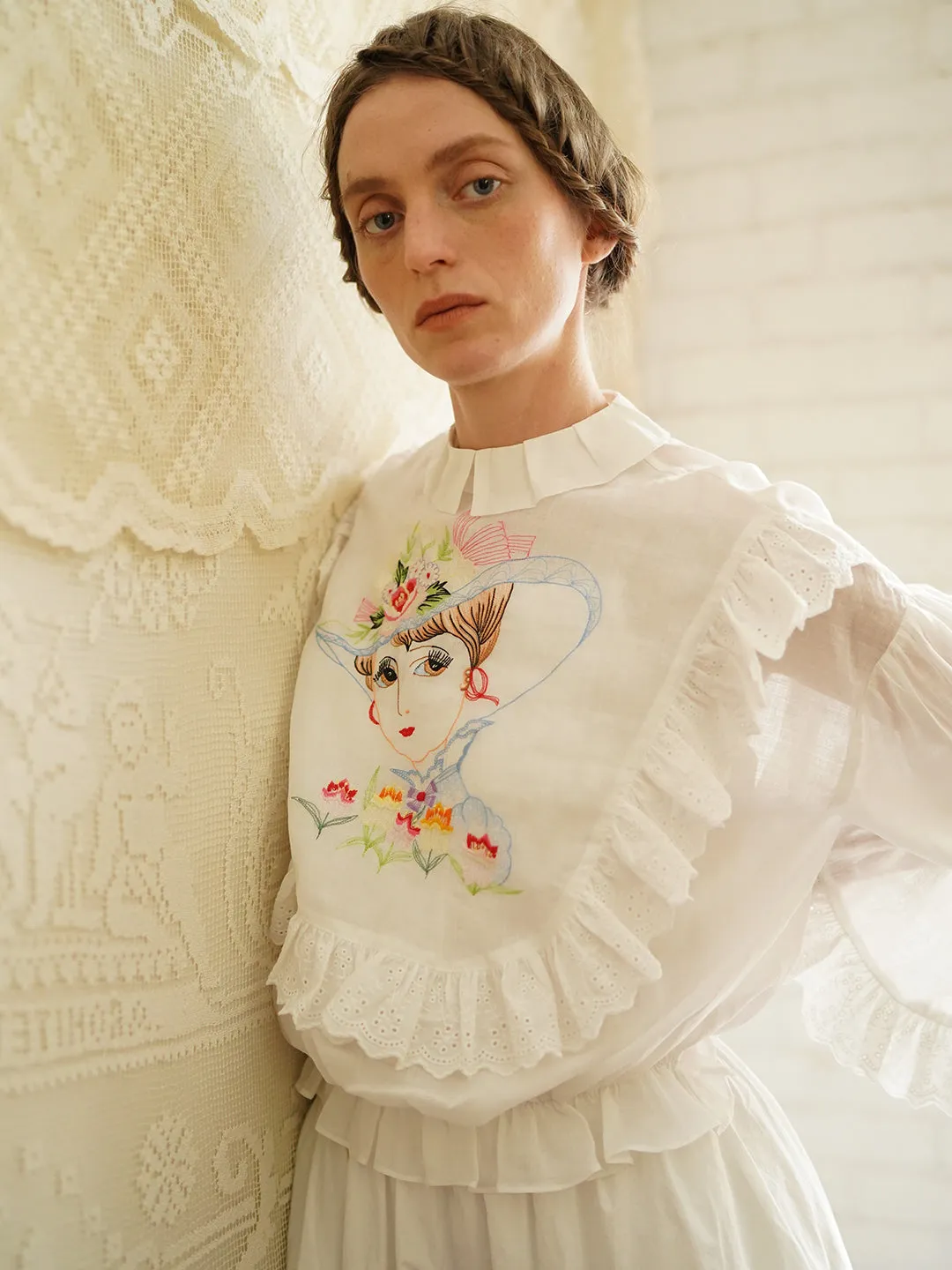 Unlogical Poem Victorian Style Embroidered Ramie Top