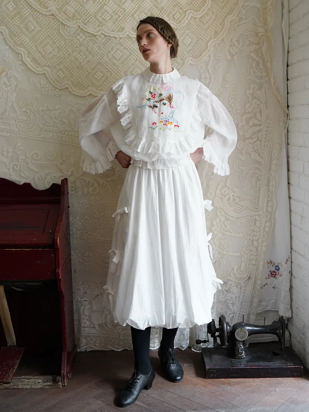 Unlogical Poem Victorian Style Embroidered Ramie Top