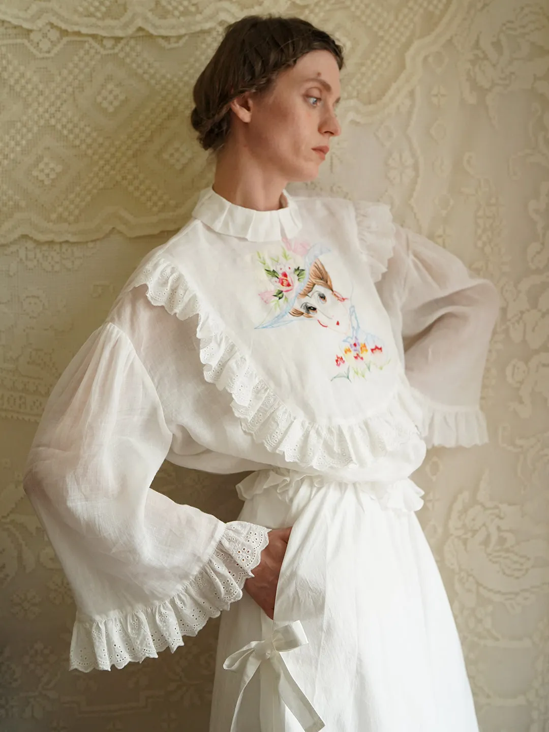 Unlogical Poem Victorian Style Embroidered Ramie Top