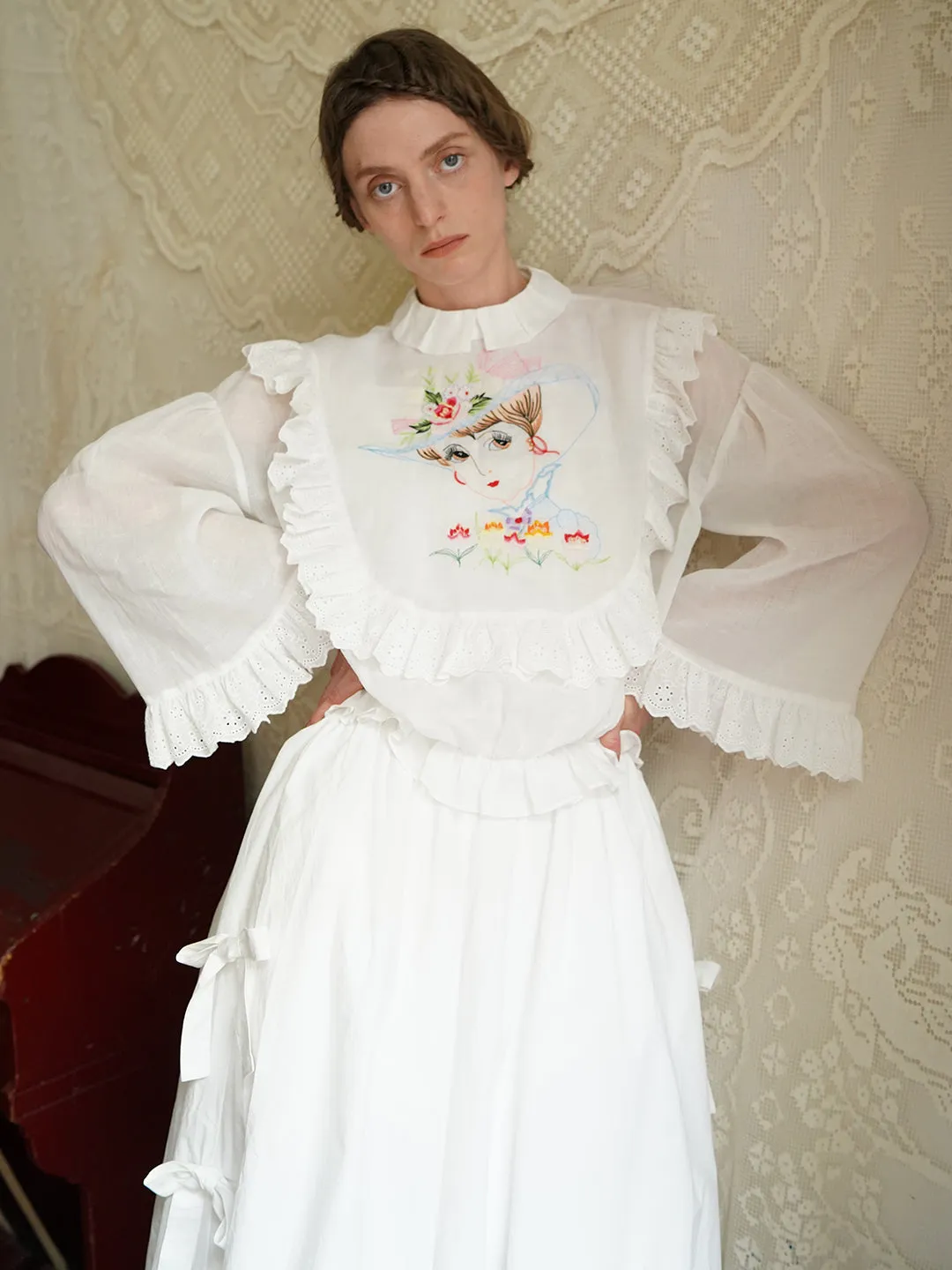 Unlogical Poem Victorian Style Embroidered Ramie Top