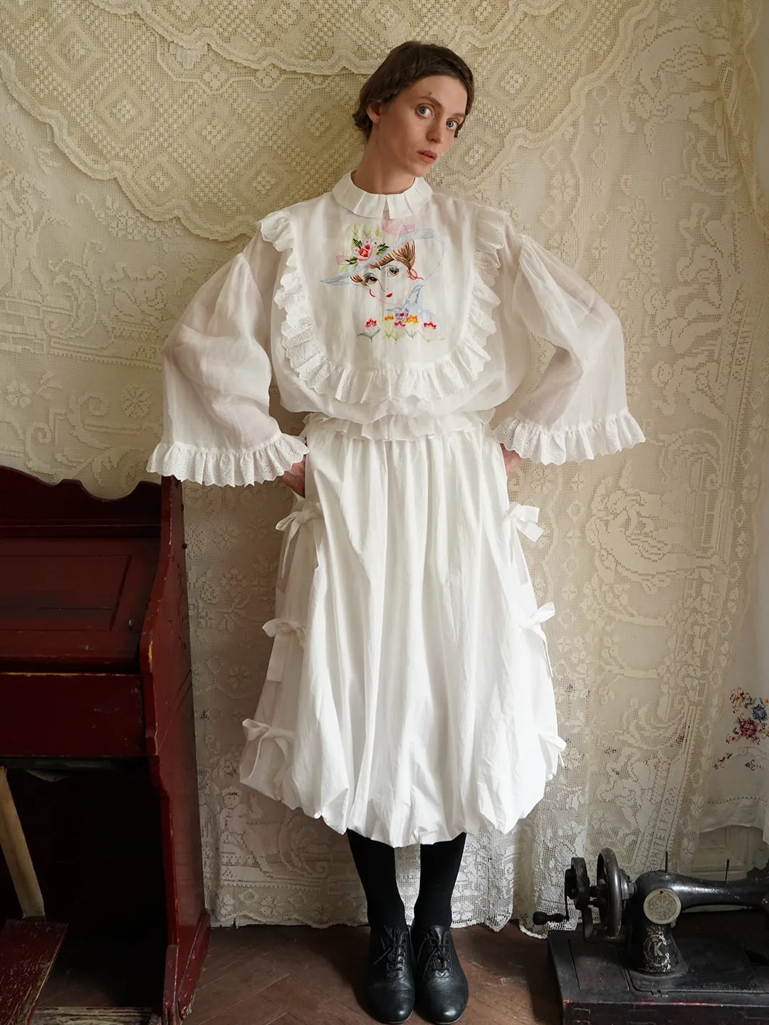 Unlogical Poem Victorian Style Embroidered Ramie Top