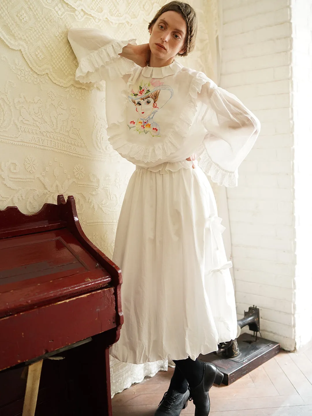 Unlogical Poem Victorian Style Embroidered Ramie Top