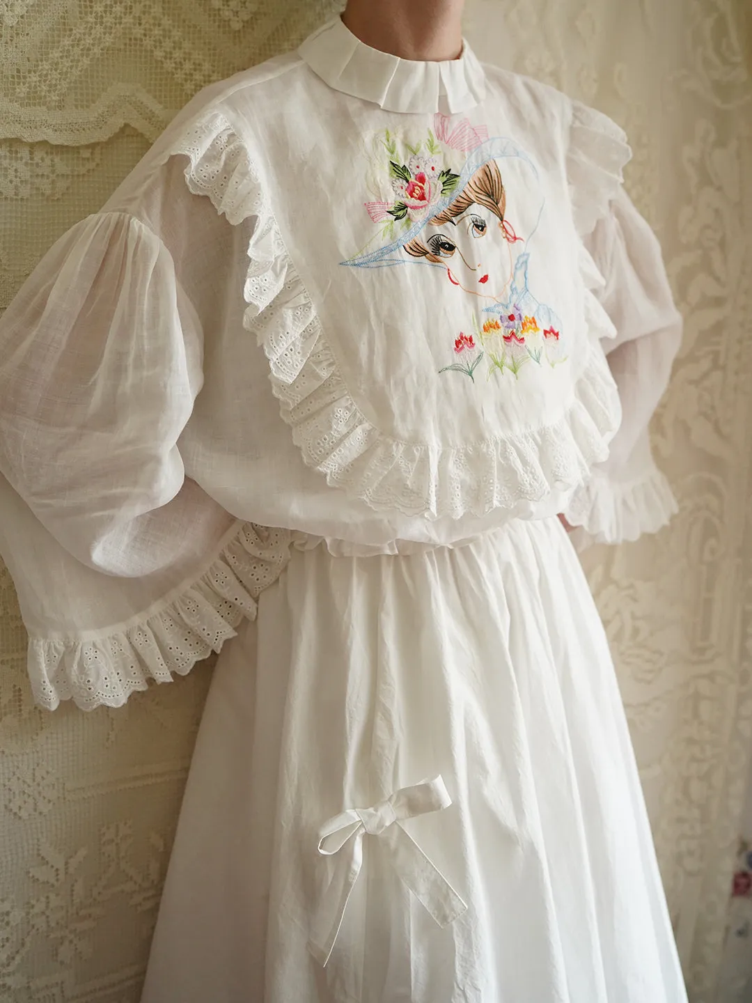 Unlogical Poem Victorian Style Embroidered Ramie Top