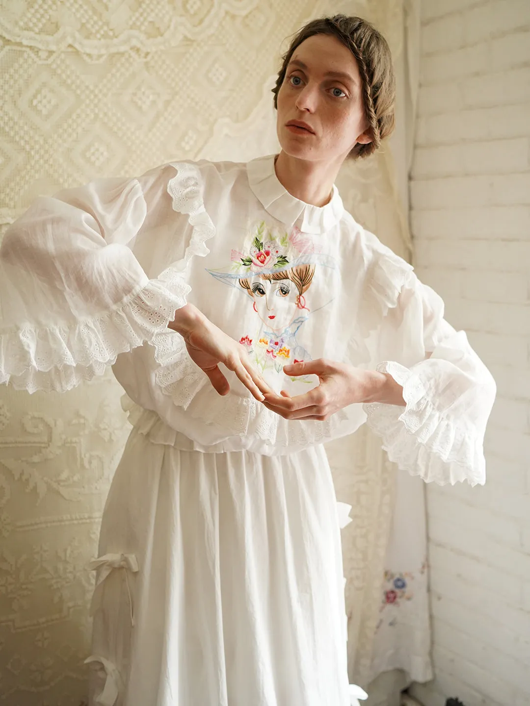 Unlogical Poem Victorian Style Embroidered Ramie Top