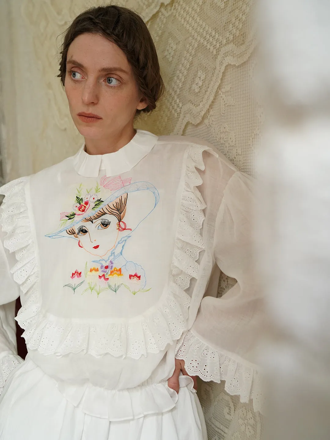 Unlogical Poem Victorian Style Embroidered Ramie Top